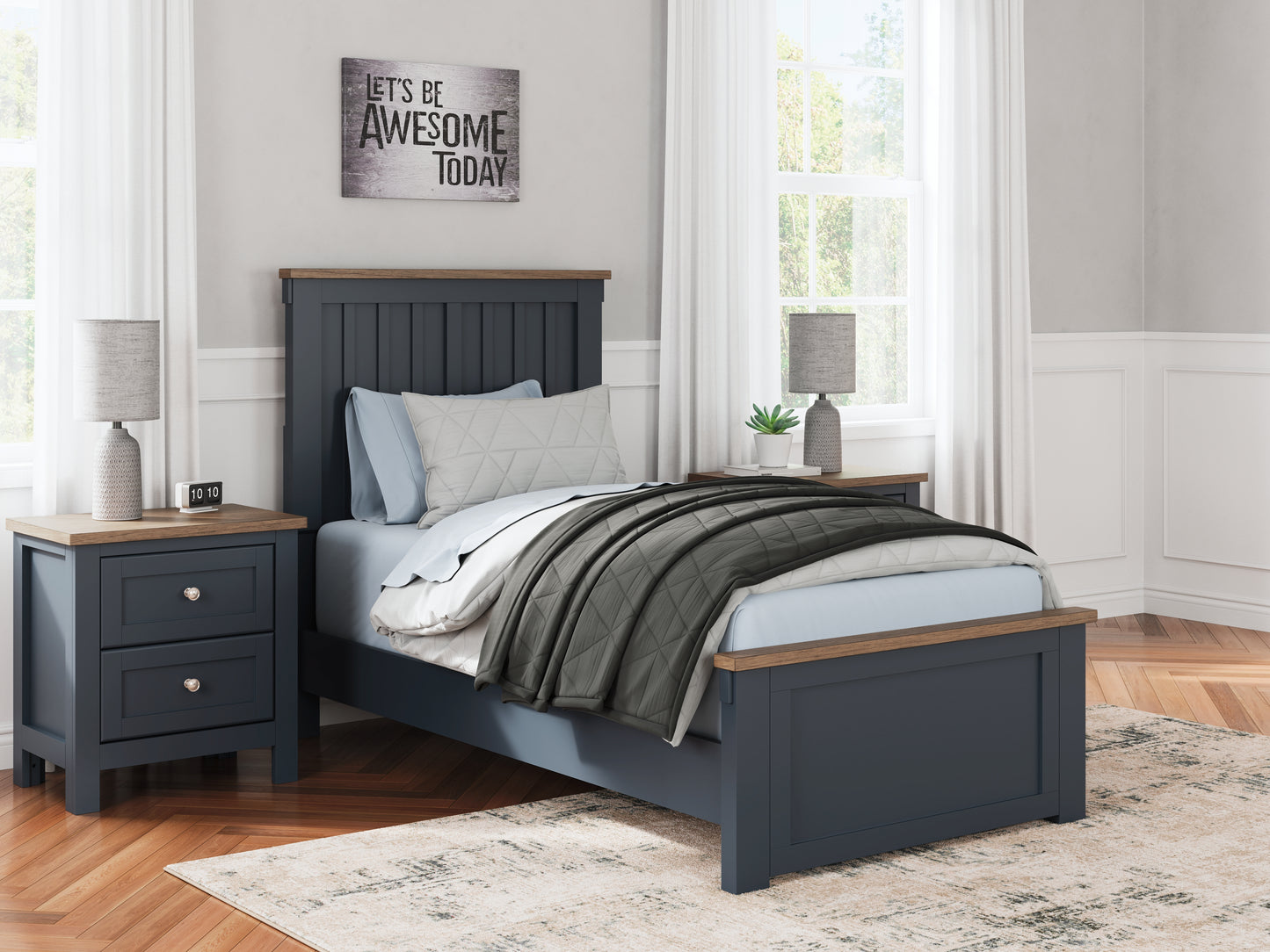 Myers Furniture Outlet - Ashley Furniture - Landocken Bedroom - Twin Panel Bed / Brown/Blue - B414B2
