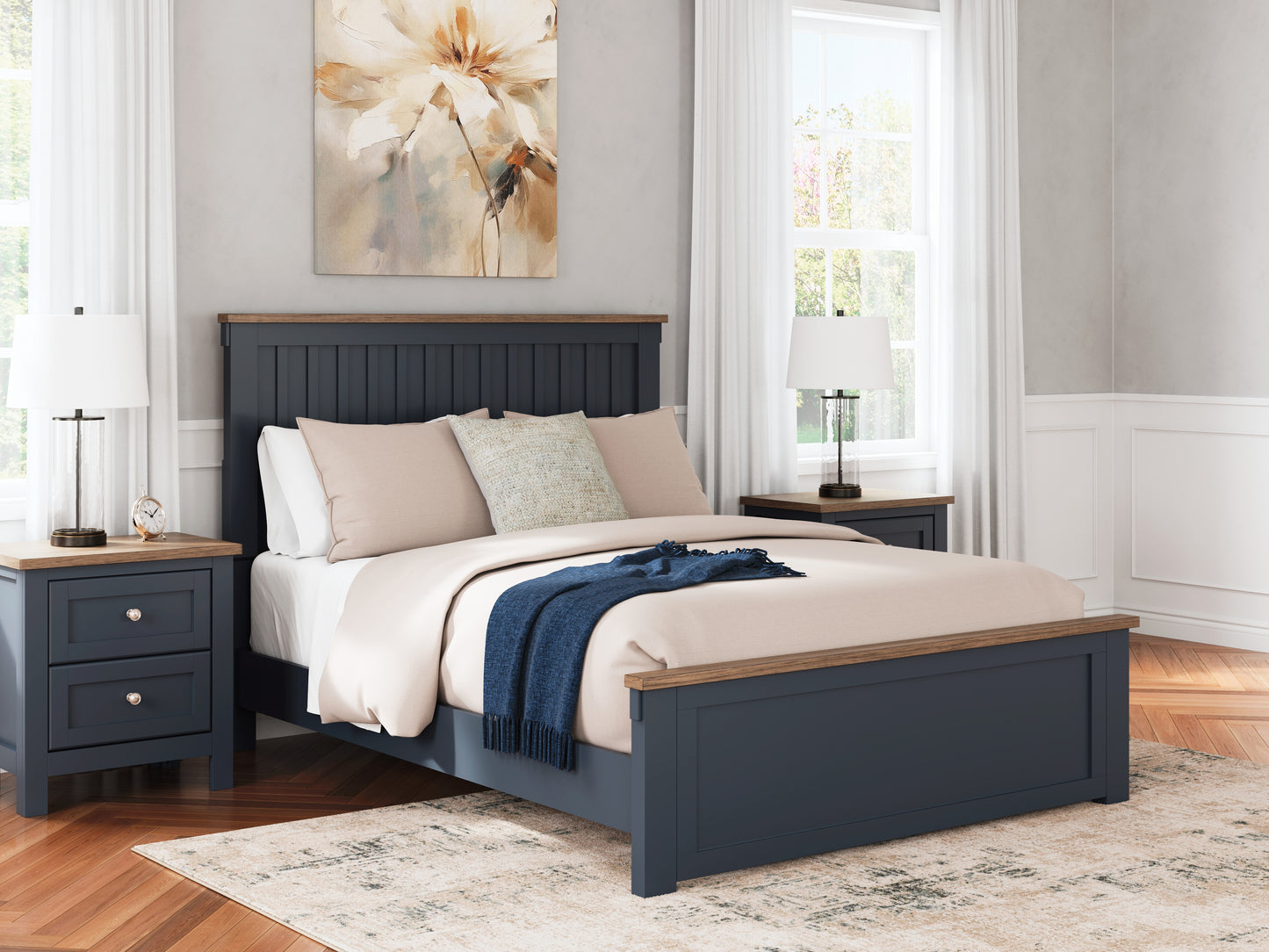 Myers Furniture Outlet - Ashley Furniture - Landocken Bedroom - Queen Panel Bed / Brown/Blue - B414B10