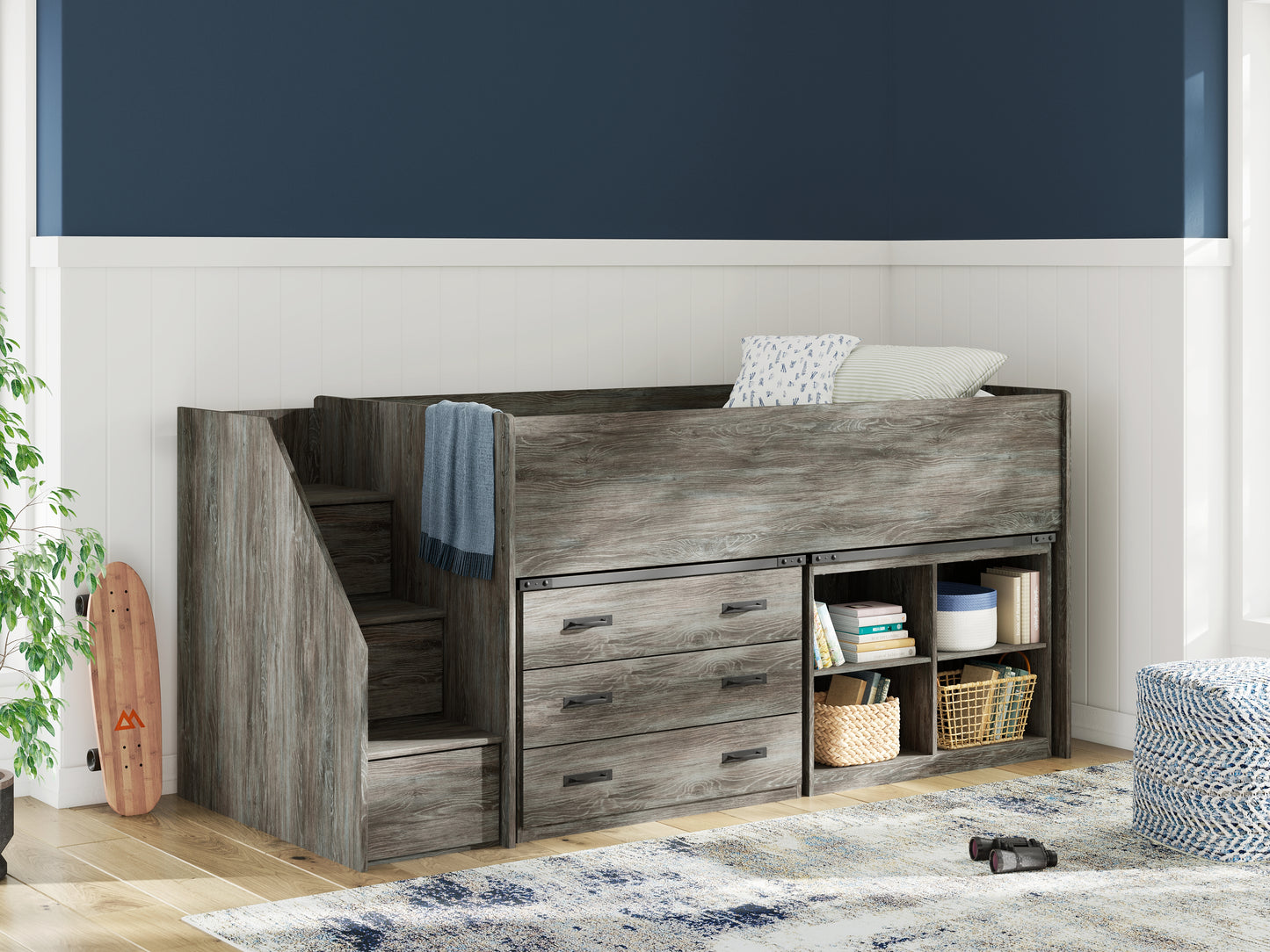 Myers Furniture Outlet - Ashley Furniture - Frandern Bedroom - Twin Loft Bed with Bookcase and Drawer Storage / Gray - B4480B16