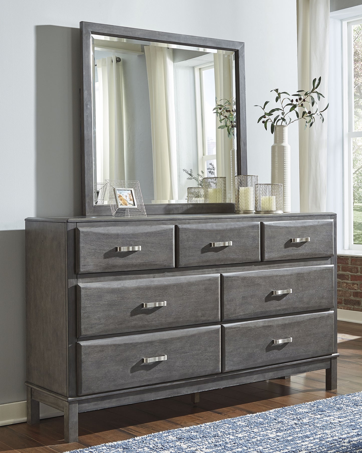 Myers Furniture Outlet - Ashley Furniture - Caitbrook Bedroom - Dresser and Mirror / Gray - B476B1