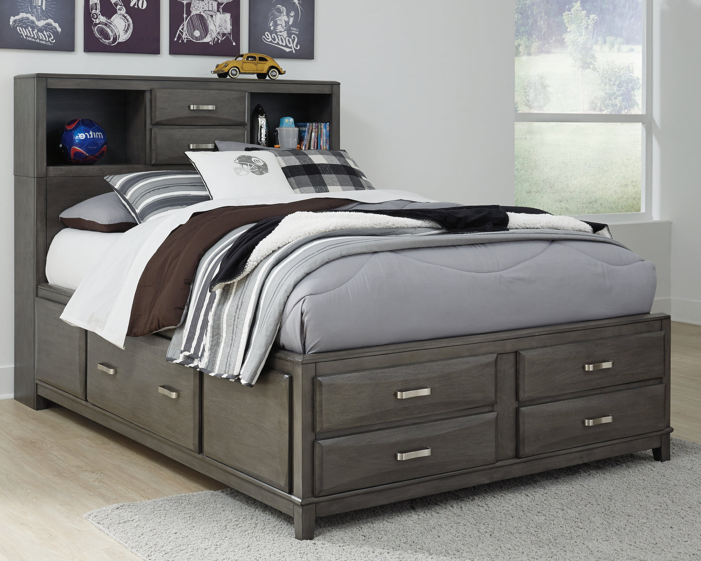 Myers Furniture Outlet - Ashley Furniture - Caitbrook Bedroom - Full Storage Bed with 7 Drawers / Gray - B476B4