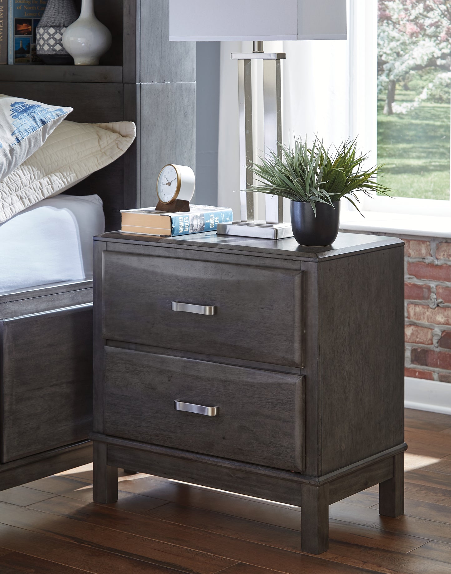 Myers Furniture Outlet - Ashley Furniture - Caitbrook Bedroom - Two Drawer Night Stand / Gray - B476-92