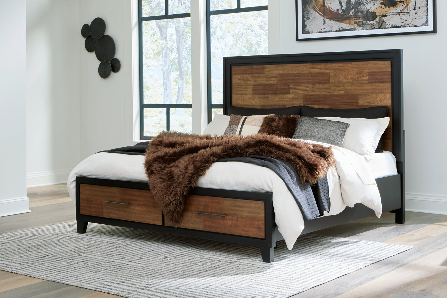 Myers Furniture Outlet - Ashley Furniture - Kraeburn Bedroom - California King Panel Storage Bed / Brown/Black - B496B13