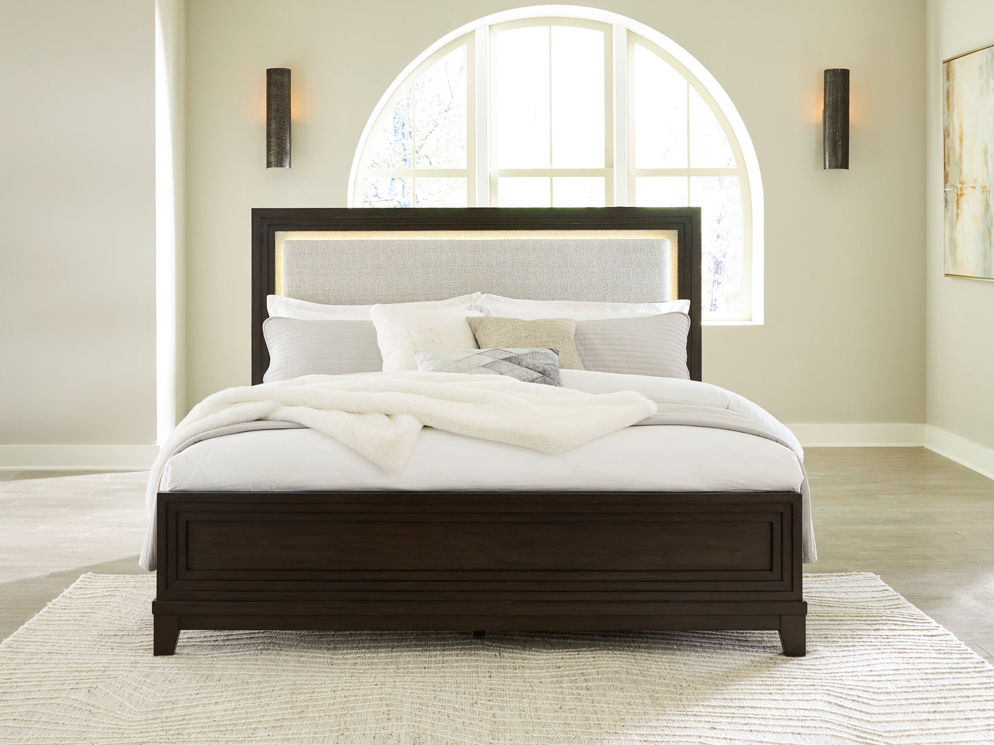 Myers Furniture Outlet - Ashley Furniture - Neymorton Bedroom - California King Upholstered Panel Bed / Dark Grayish Brown - B618B5