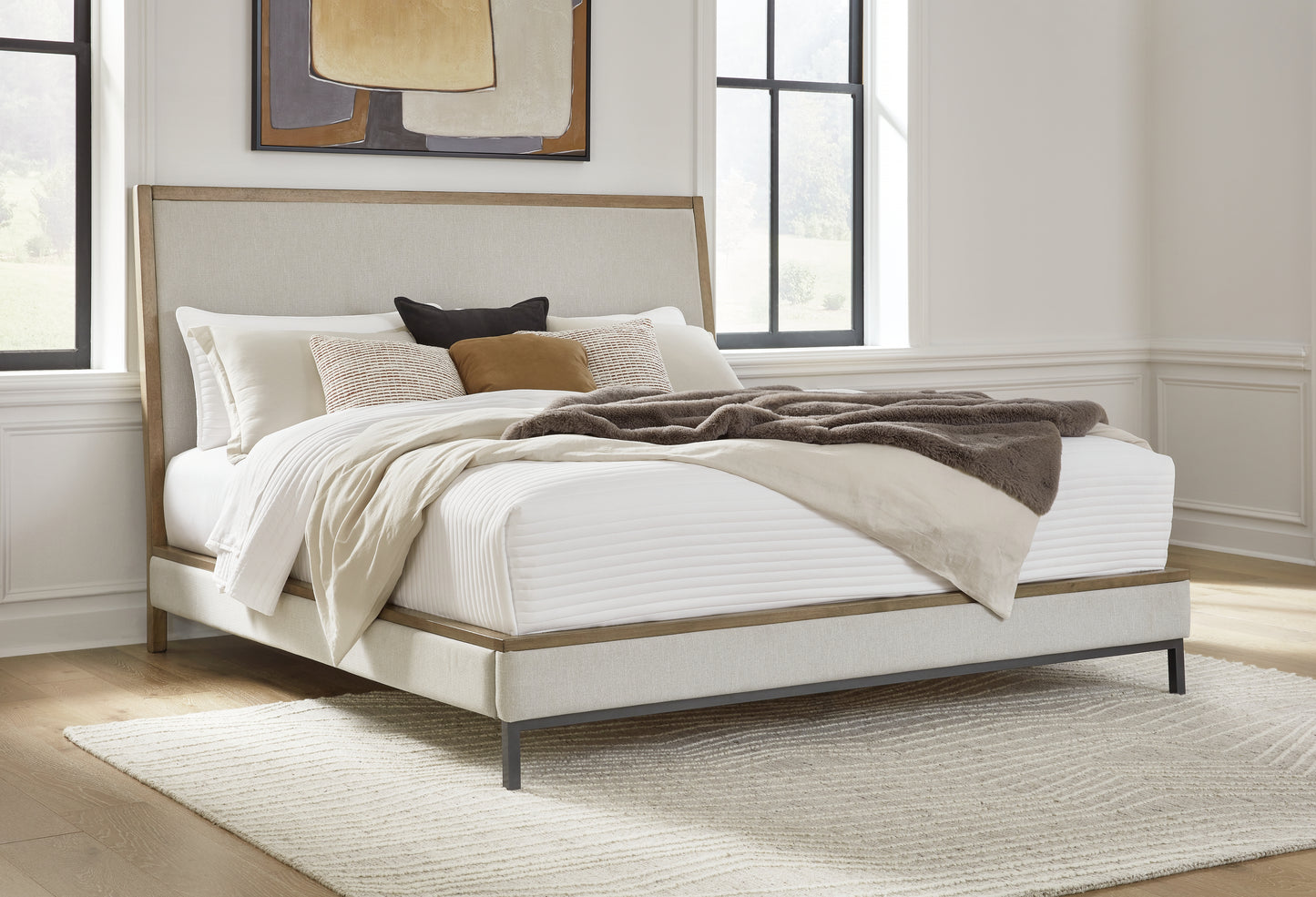 Myers Furniture Outlet - Ashley Furniture - Tomtyn Bedroom - King Upholstered Bed / Light Brown - B622B4