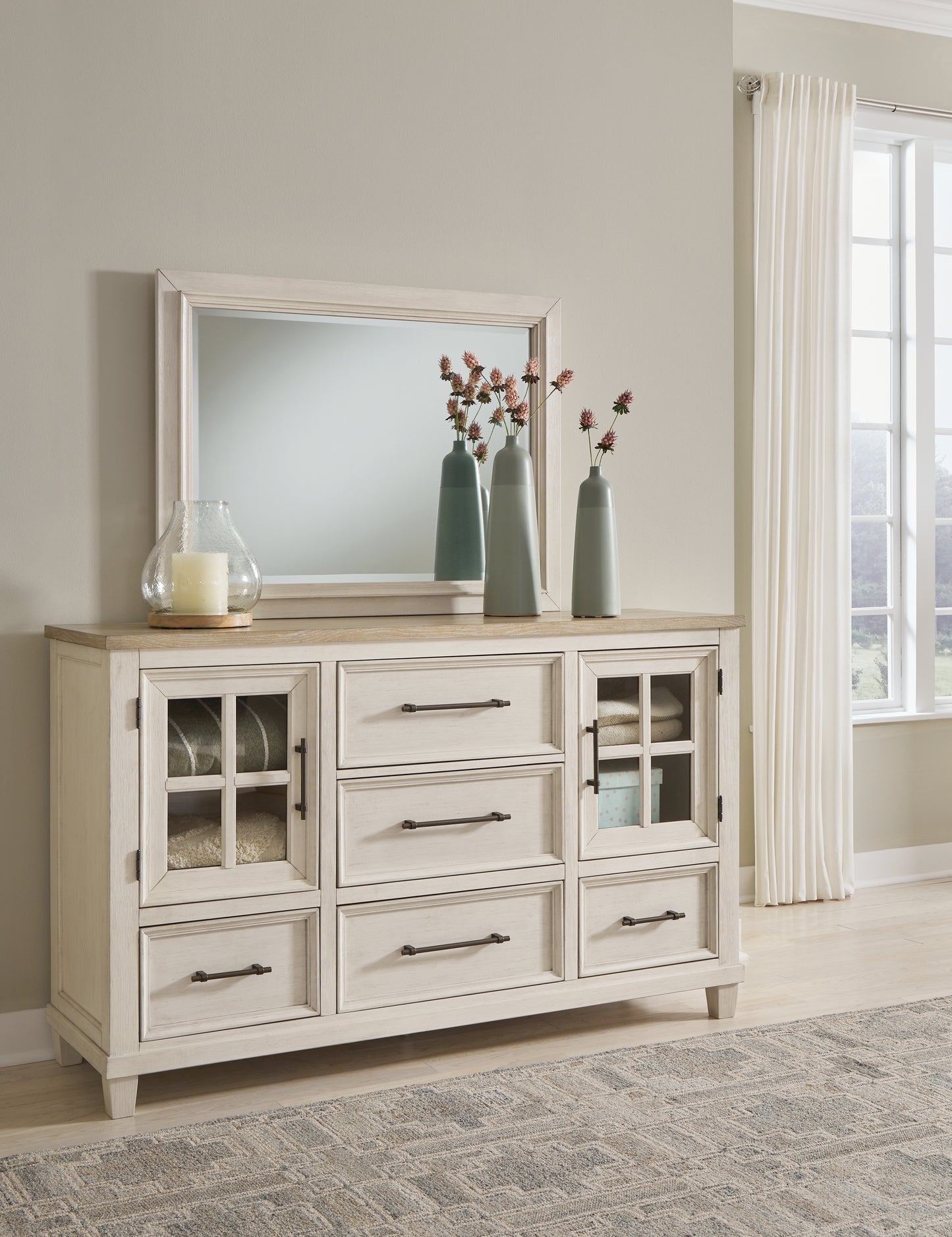 Myers Furniture Outlet - Ashley Furniture - Shaybrock Bedroom - Dresser and Mirror / Antique White/Brown - B683B1