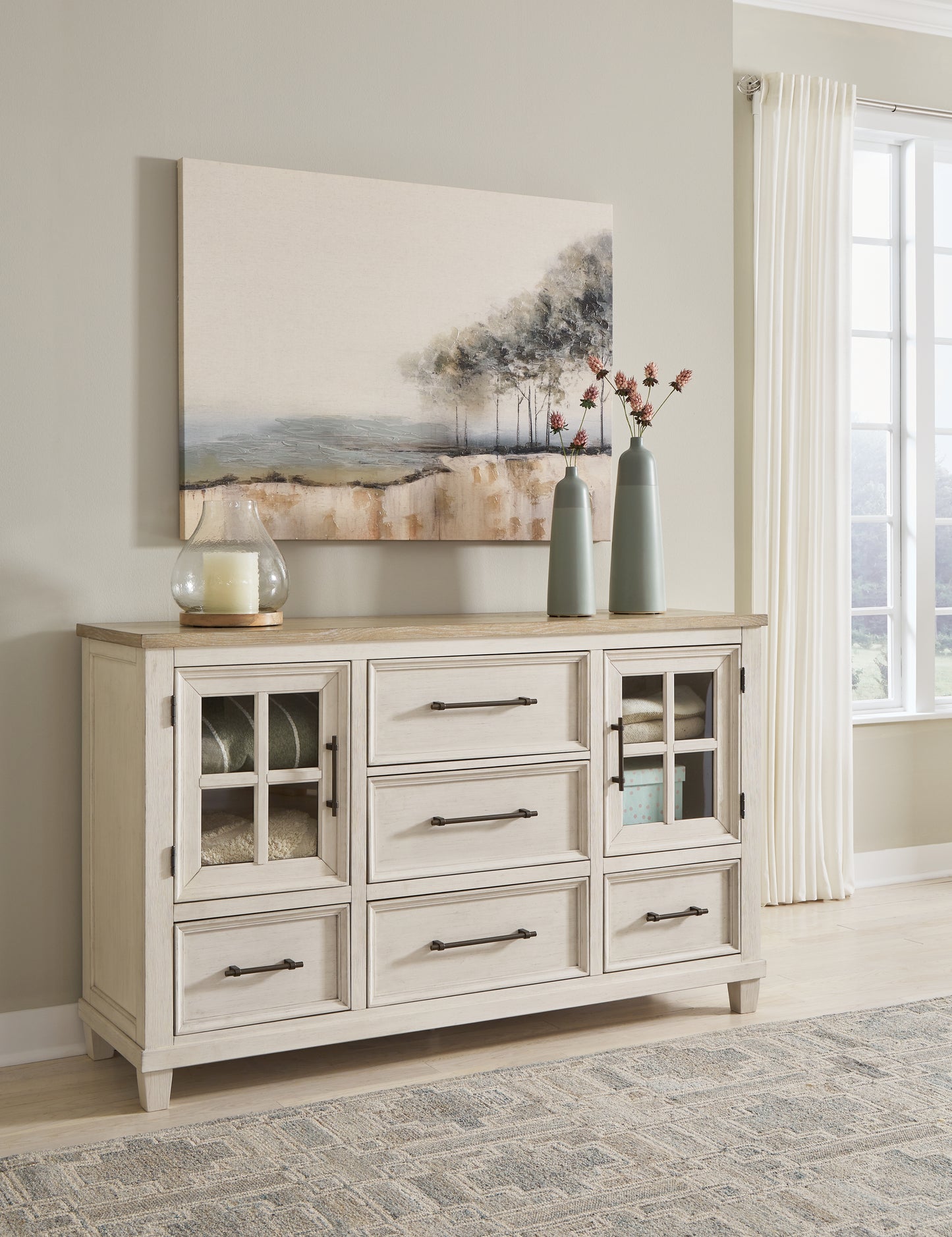 Myers Furniture Outlet - Ashley Furniture - Shaybrock Bedroom - King Panel Bed / Antique White - B683B6