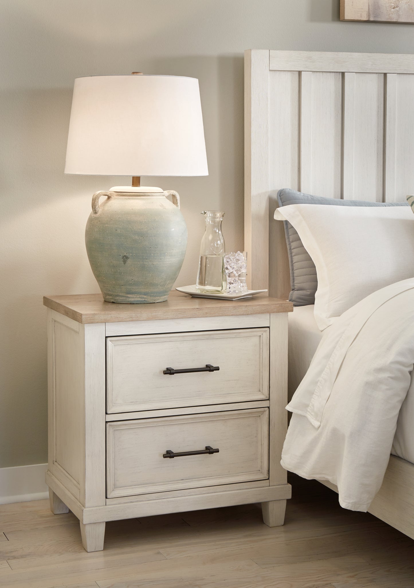 Myers Furniture Outlet - Ashley Furniture - Shaybrock Bedroom - Two Drawer Night Stand / Antique White/Brown - B683-92