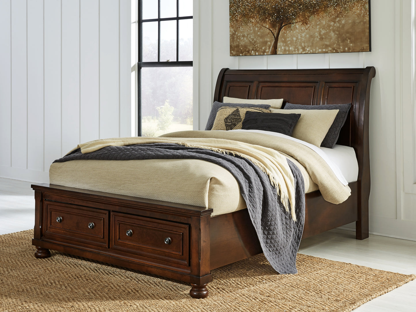 Myers Furniture Outlet - Ashley Furniture - Porter Bedroom - Queen Sleigh Storage Bed / Rustic Brown - B697B43