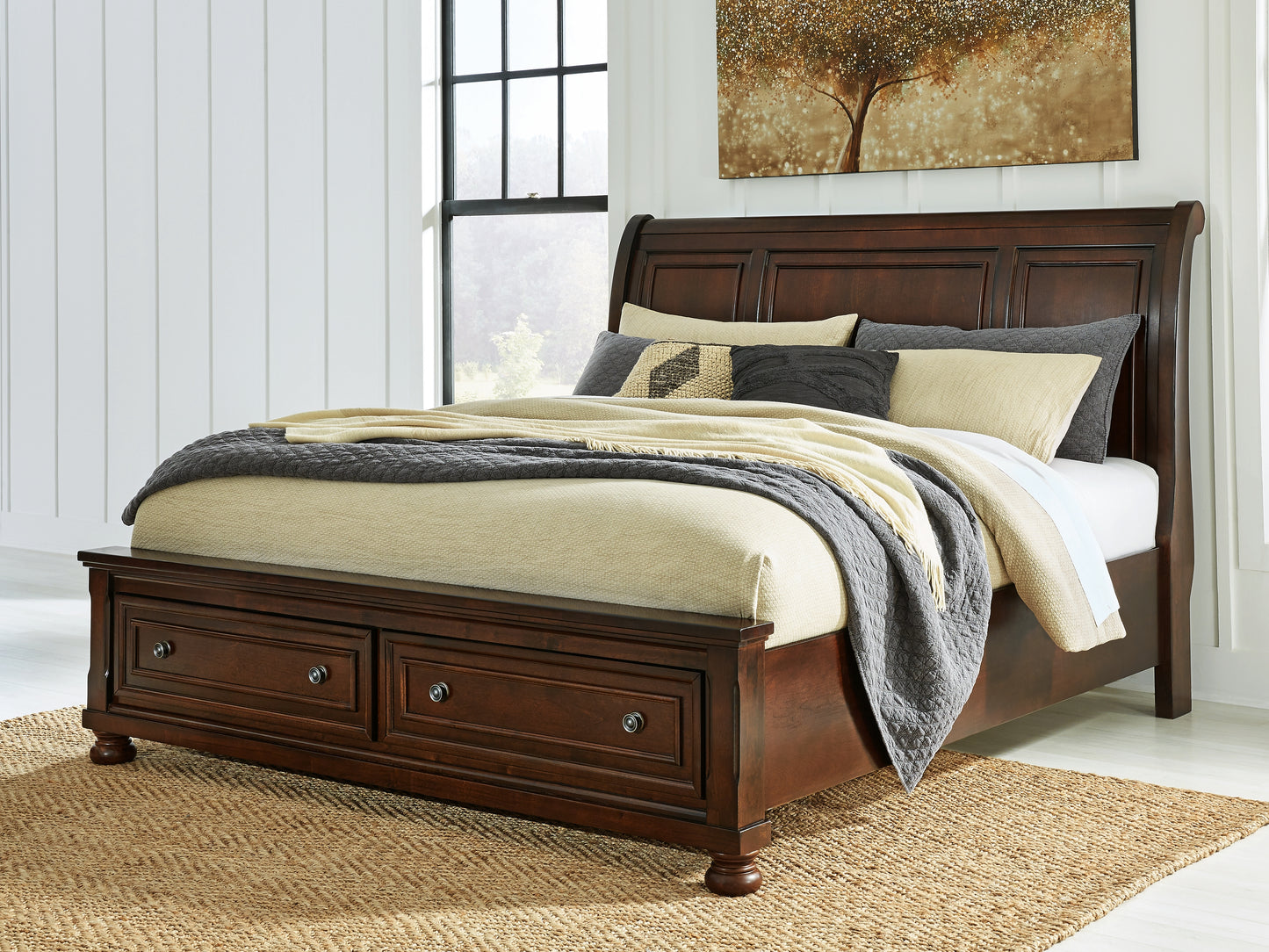 Myers Furniture Outlet - Ashley Furniture - Porter Bedroom - King Sleigh Storage Bed / Rustic Brown - B697B45