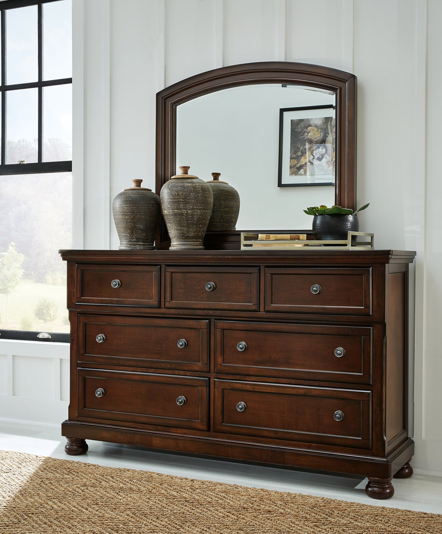 Myers Furniture Outlet - Ashley Furniture - Porter Bedroom - Dresser and Mirror / Rustic Brown - B697B1