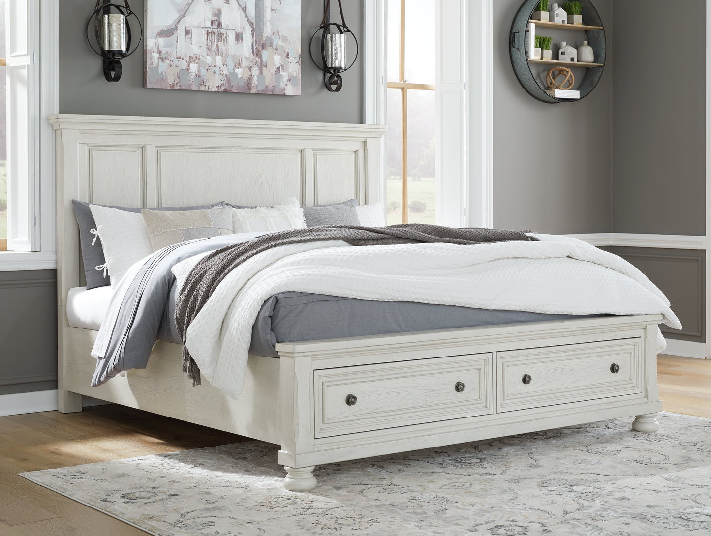 Myers Furniture Outlet - Ashley Furniture - Robbinsdale Bedroom - Queen Panel Storage Bed / Antique White - B742B24