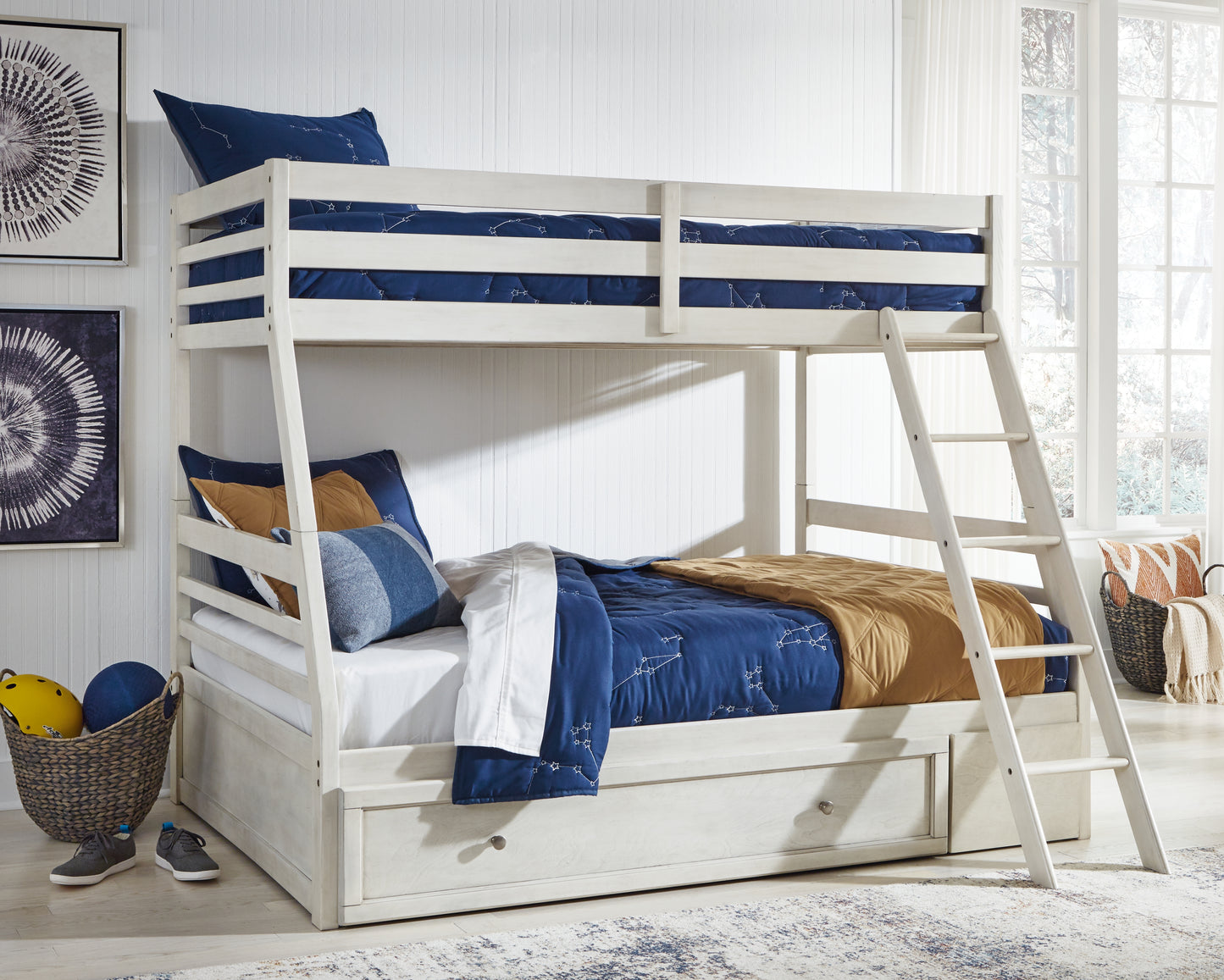 Myers Furniture Outlet - Ashley Furniture - Robbinsdale Bedroom - Twin over Full Bunk Bed with Storage / Antique White - B742B16