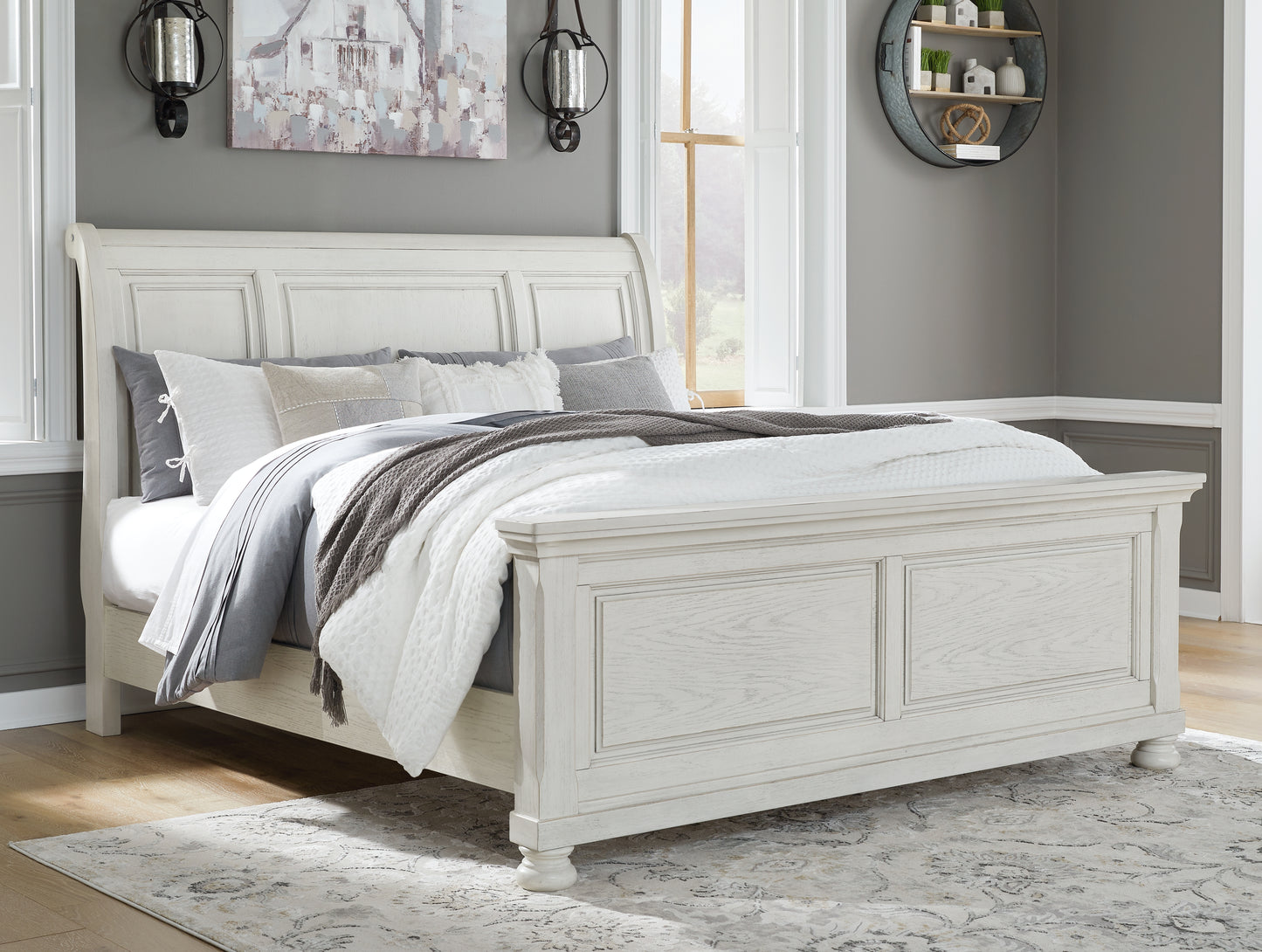 Myers Furniture Outlet - Ashley Furniture - Robbinsdale Bedroom - King Sleigh Bed / Antique White - B742B22