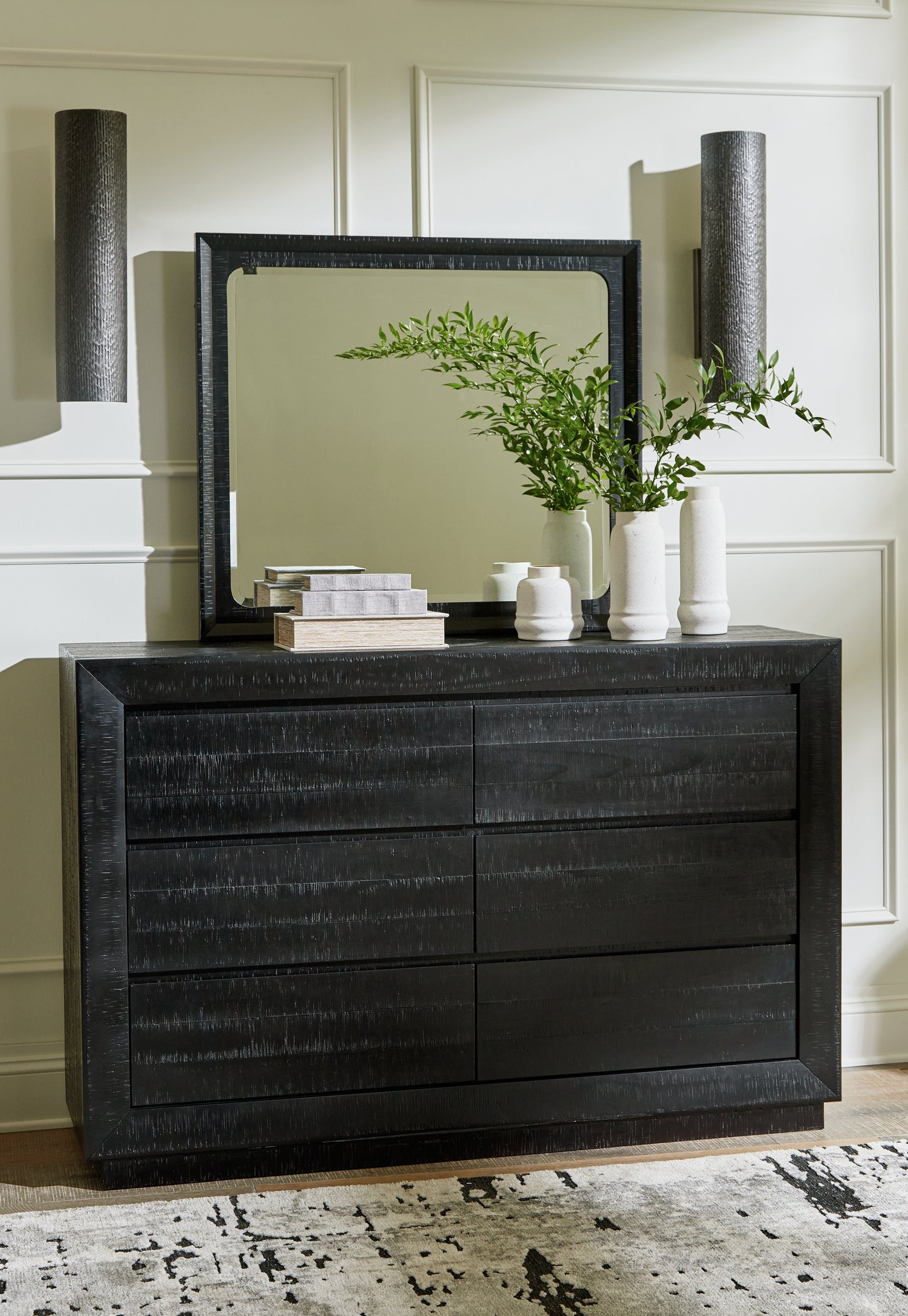 Myers Furniture Outlet - Ashley Furniture - Londer Bedroom - Dresser and Mirror / Black - B768B1
