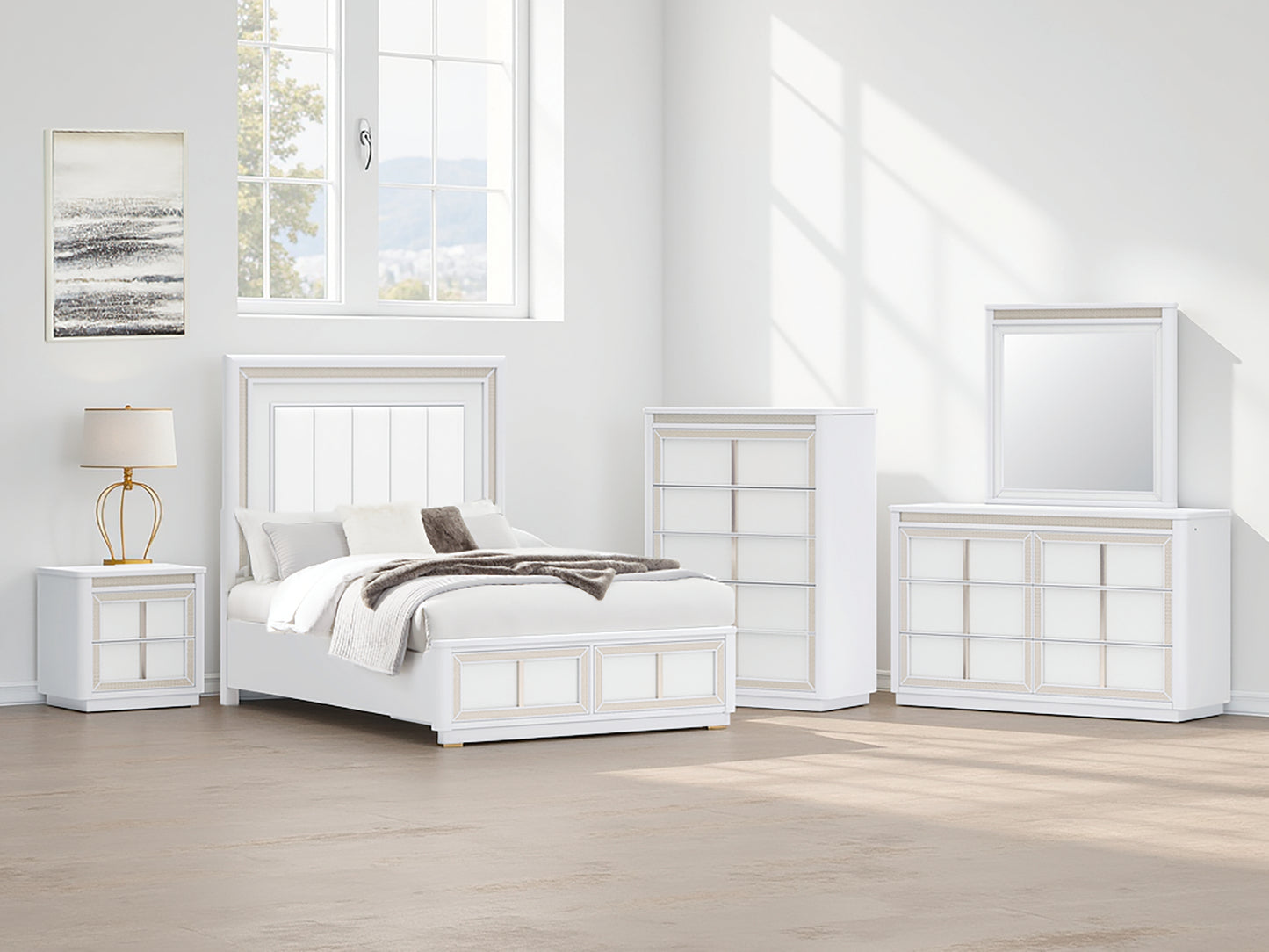 Myers Furniture Outlet - Ashley Furniture - Chalanna Bedroom - Queen Upholstered Storage Bed / White - B822B2