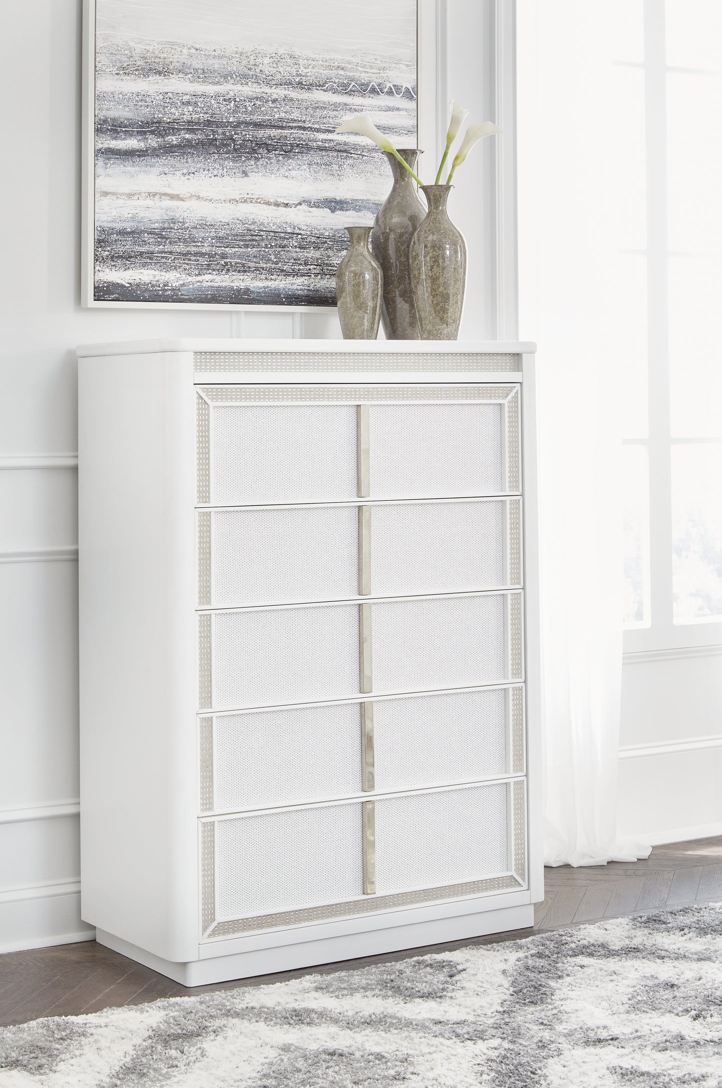 Myers Furniture Outlet - Ashley Furniture - Chalanna Bedroom - Five Drawer Chest / White - B822-46