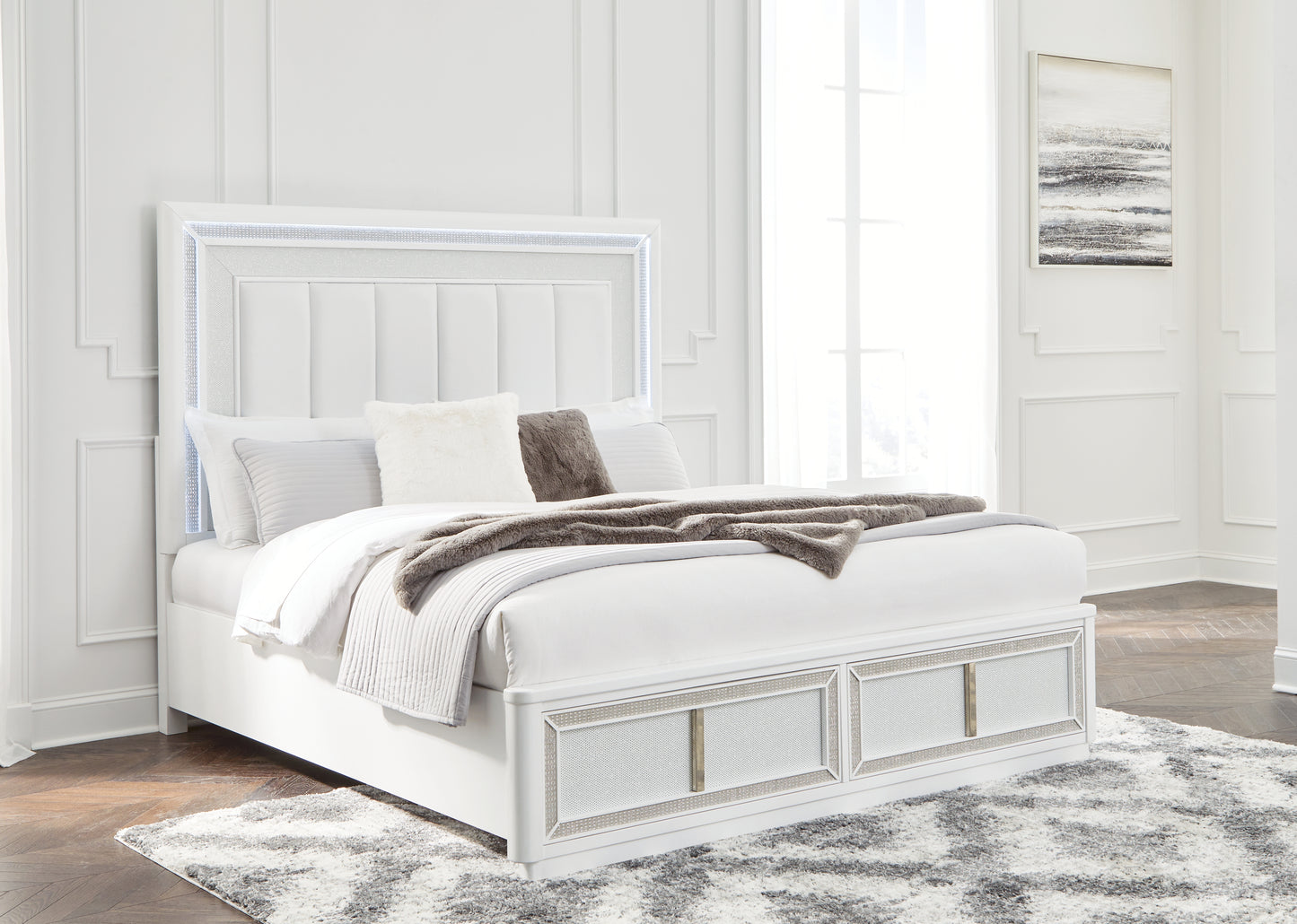 Myers Furniture Outlet - Ashley Furniture - Chalanna Bedroom - California King Upholstered Storage Bed / White - B822B5