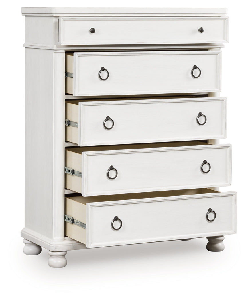 Myers Furniture Outlet - Ashley Furniture - Rowlenstown Bedroom - Five Drawer Chest / Antique White - PCB823-46