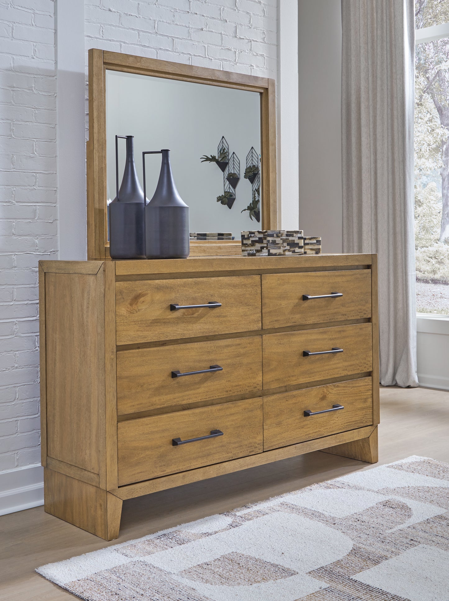 Myers Furniture Outlet - Ashley Furniture - Sherbana Bedroom - Dresser and Mirror / Light Brown - B833B1