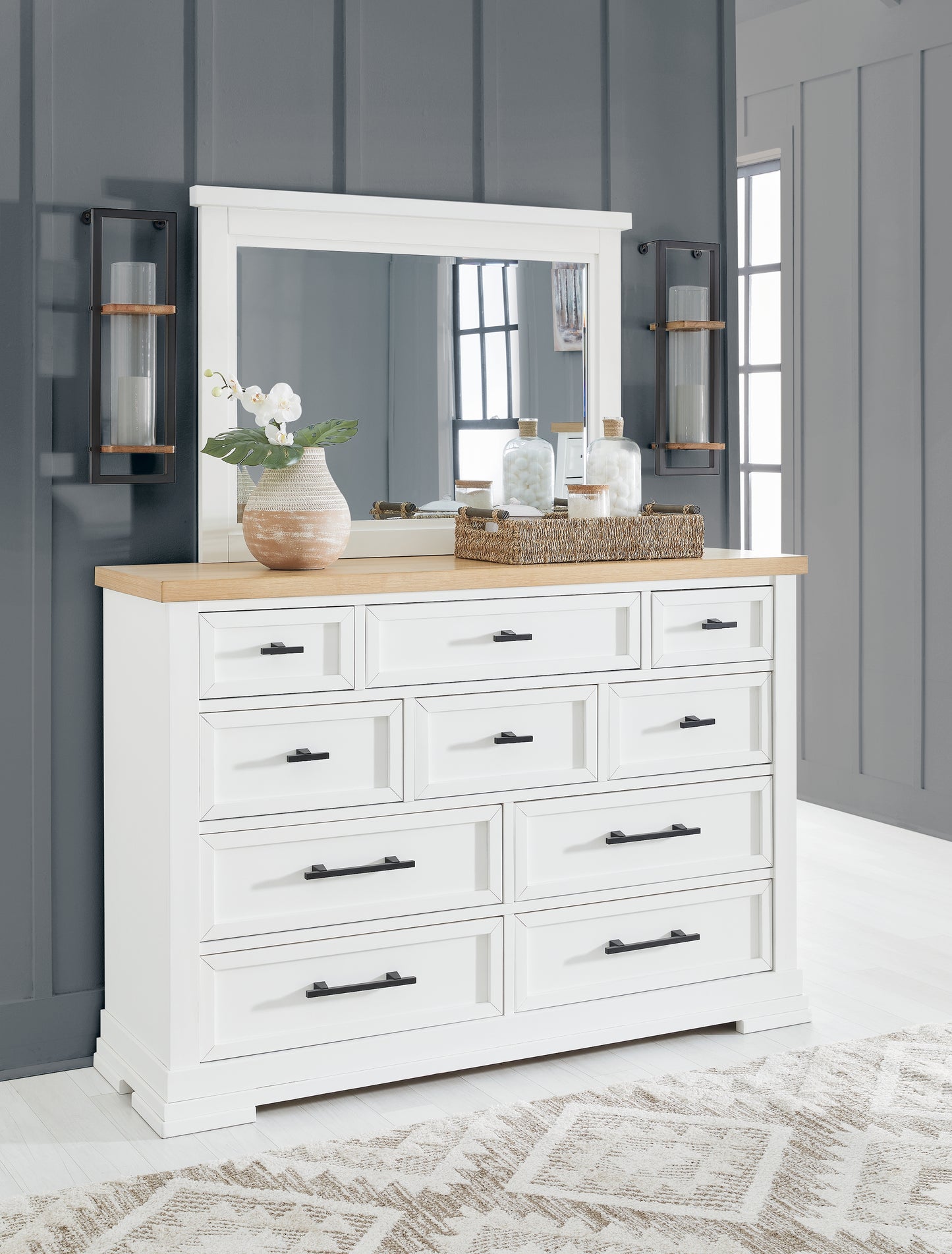 Myers Furniture Outlet - Ashley Furniture - Ashbryn Bedroom - Dresser and Mirror / White/Natural - B844B1