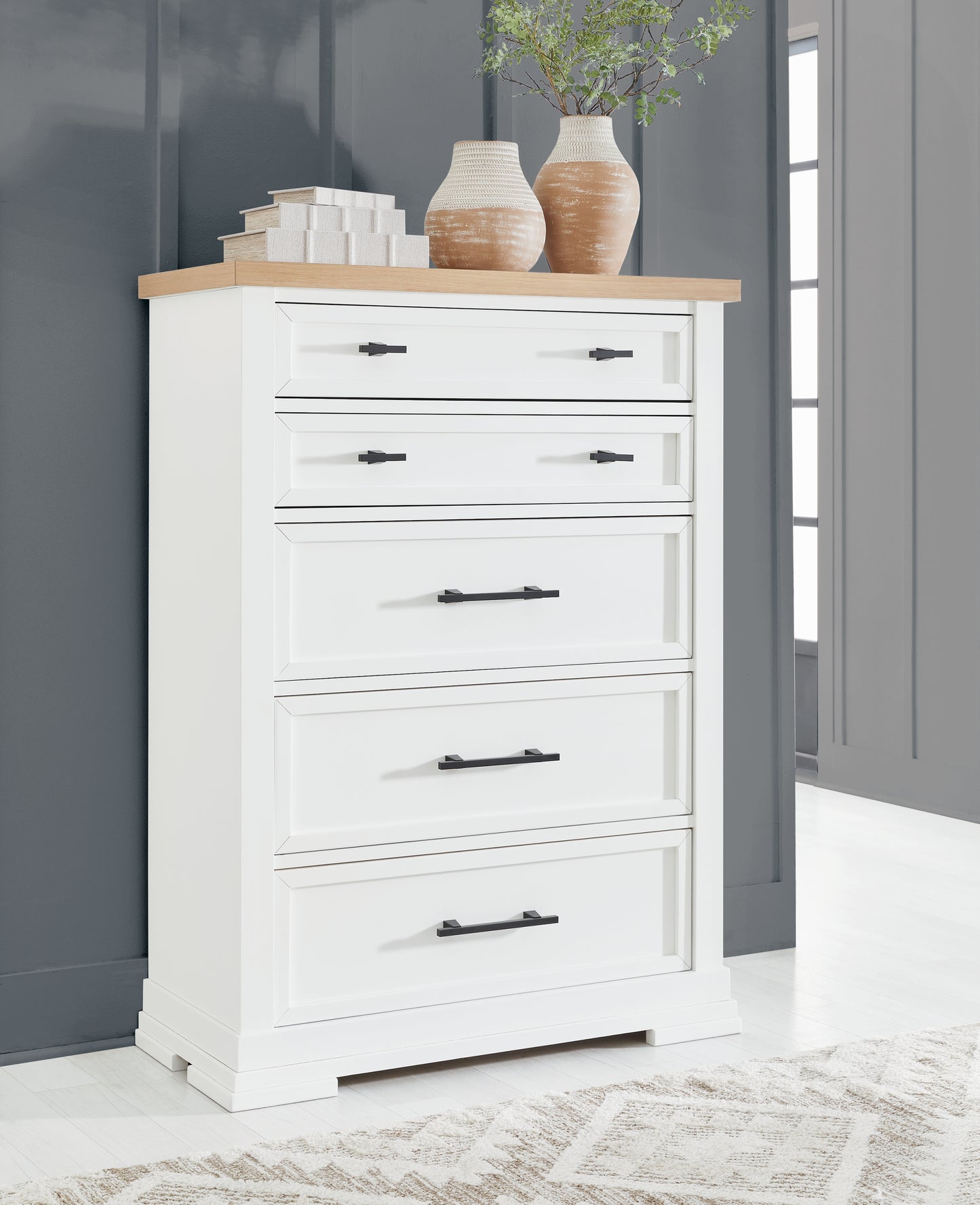 Myers Furniture Outlet - Ashley Furniture - Ashbryn Bedroom - Five Drawer Chest / White/Natural - B844-46