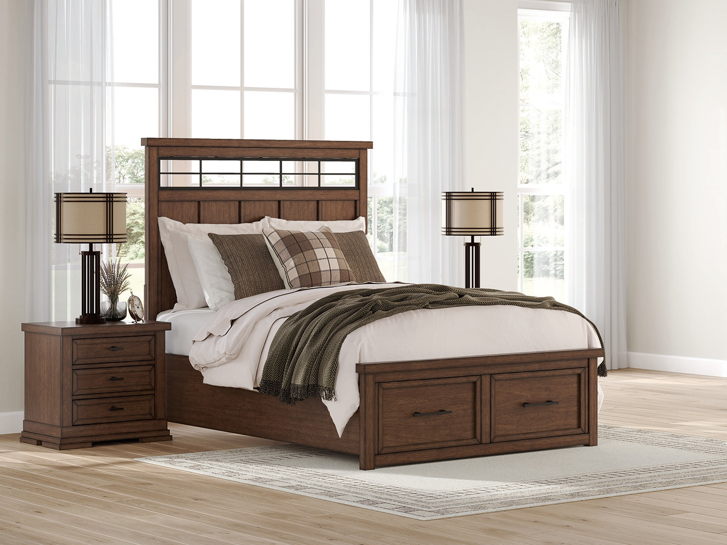 Myers Furniture Outlet - Ashley Furniture - Taffenbrook Bedroom - Queen Panel Storage Bed / Medium Brown - B849B2