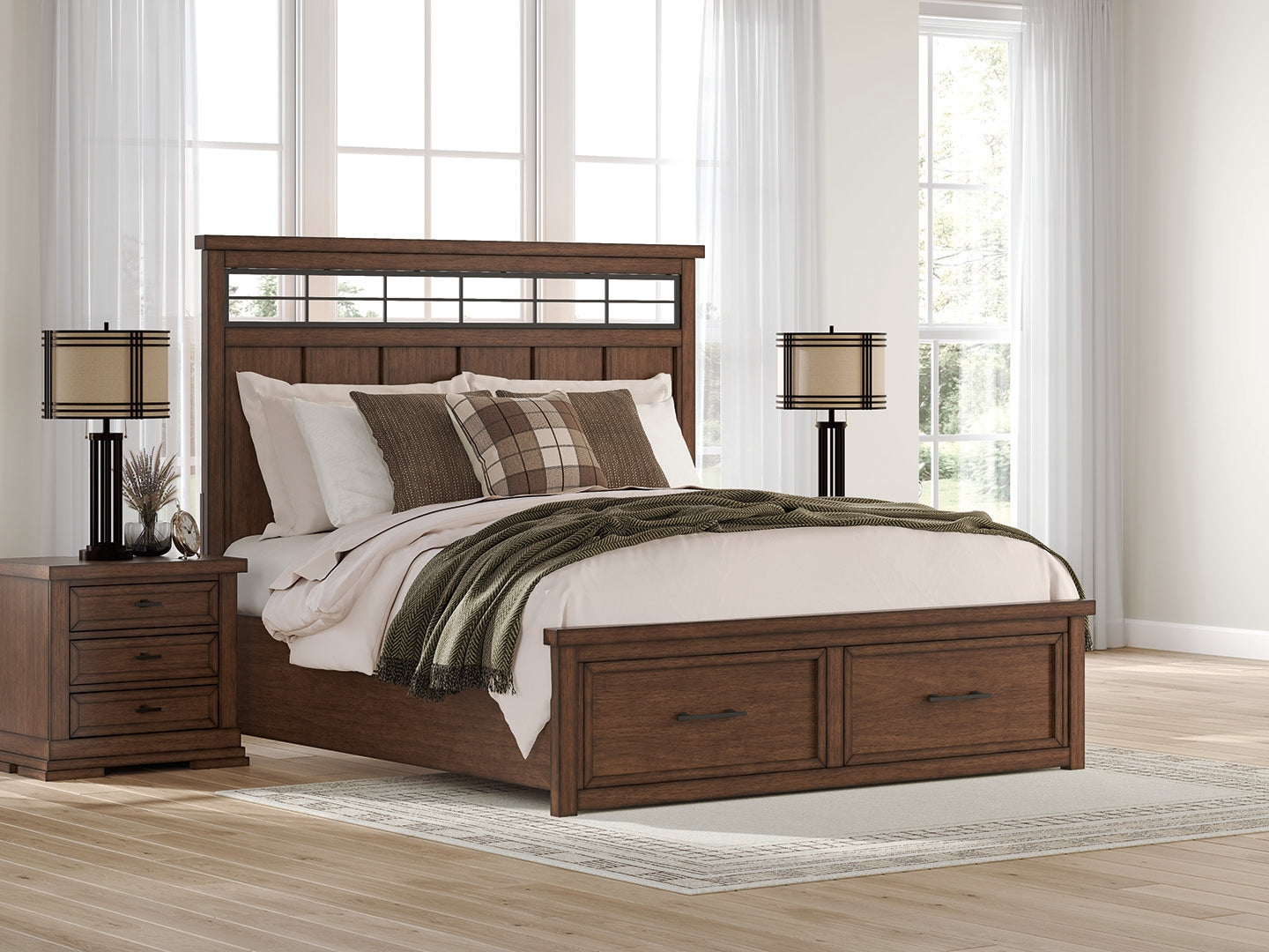 Myers Furniture Outlet - Ashley Furniture - Taffenbrook Bedroom - King Panel Storage Bed / Medium Brown - B849B4