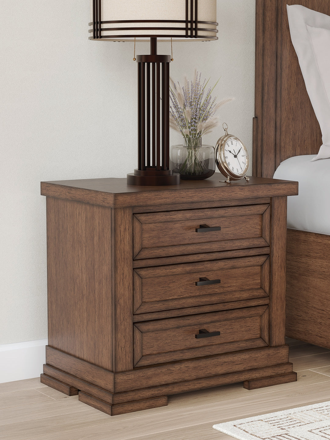 Myers Furniture Outlet - Ashley Furniture - Taffenbrook Bedroom - Three Drawer Night Stand / Medium Brown - B849-93