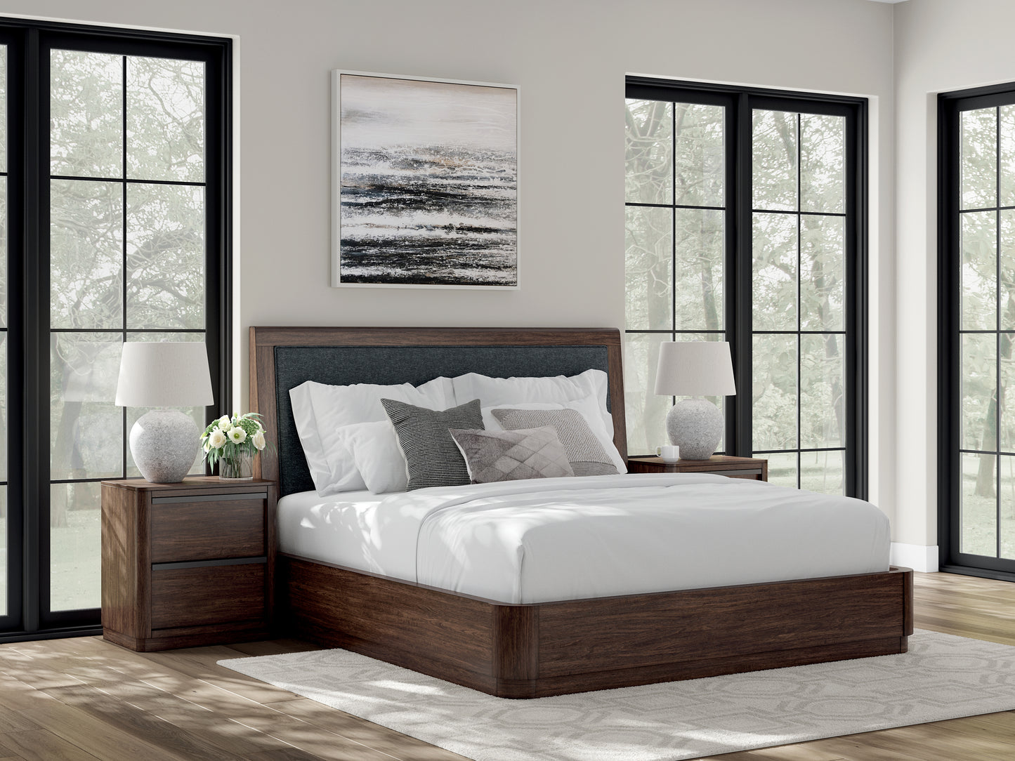 Myers Furniture Outlet - Ashley Furniture - Dilenno Bedroom - King Upholstered Panel Bed / Dark Brown - PCB857B8
