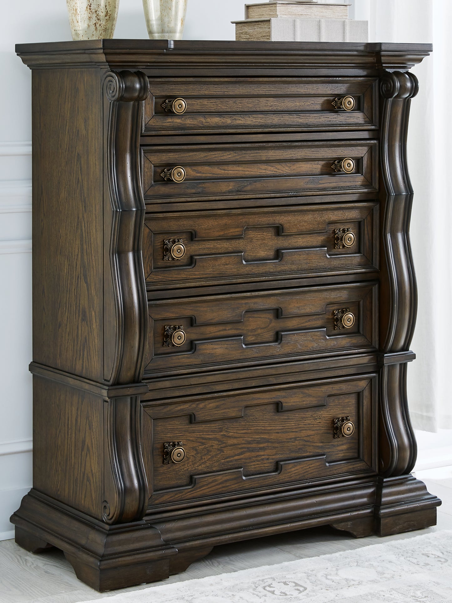 Myers Furniture Outlet - Ashley Furniture - Maylee Bedroom - Five Drawer Chest / Dark Brown - B947-46