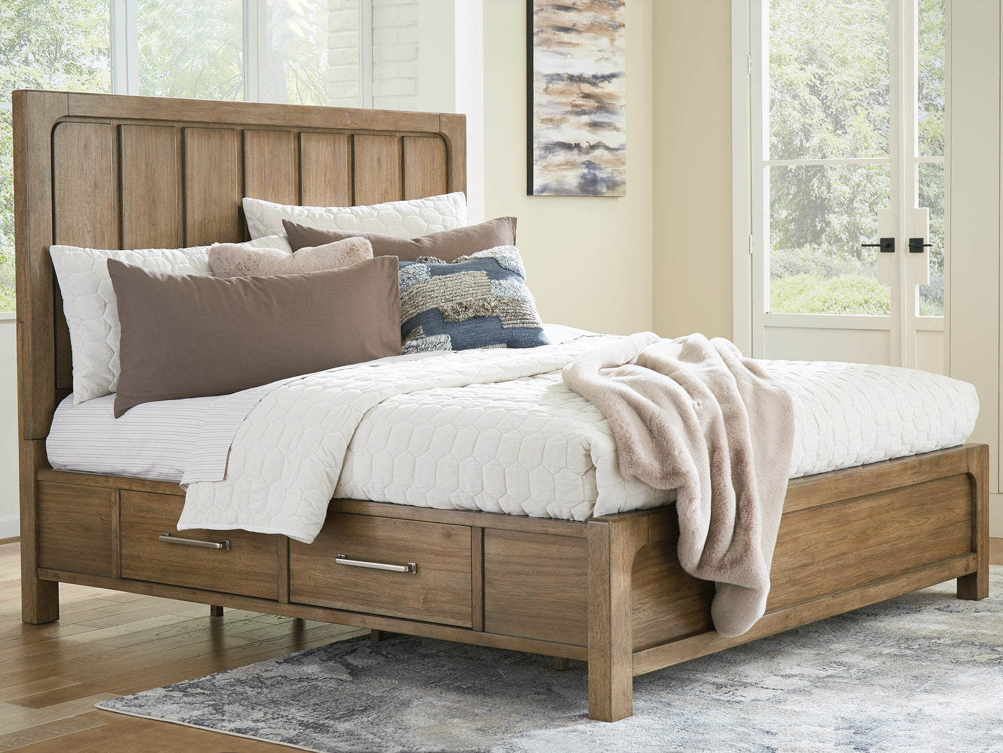 Myers Furniture Outlet - Ashley Furniture - Cabalynn Bedroom - King Panel Bed with Storage / Light Brown - B974B8