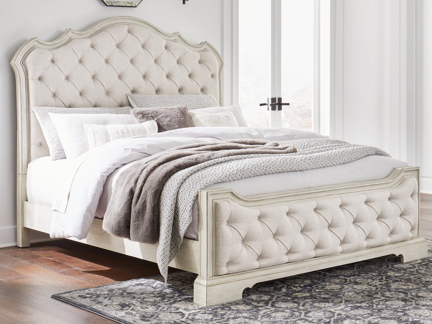 Myers Furniture Outlet - Ashley Furniture - Arlendyne Bedroom - California King Upholstered Bed / Antique White - B980B5