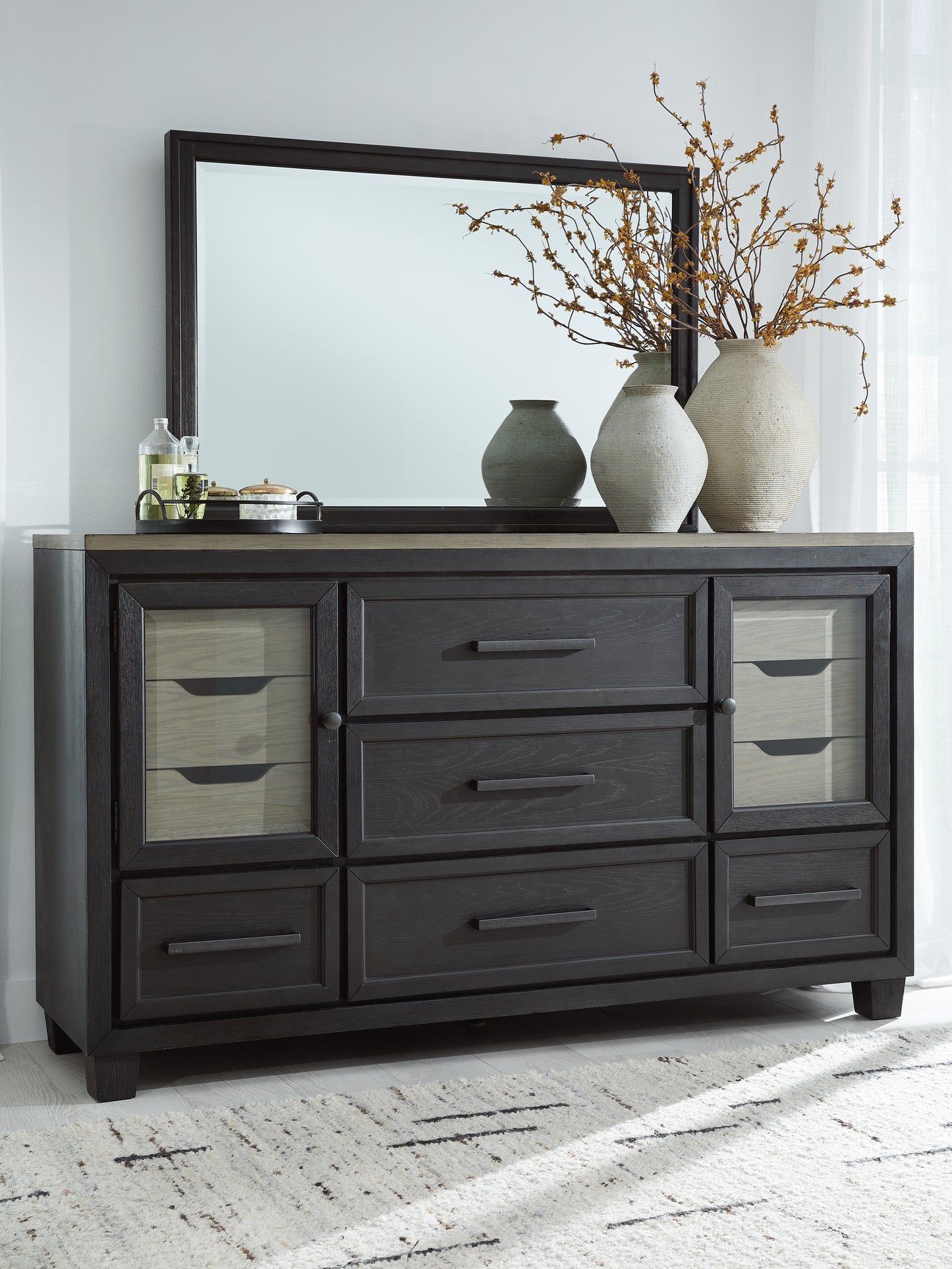 Myers Furniture Outlet - Ashley Furniture - Foyland Bedroom - Dresser and Mirror / Black/Brown - B989B1