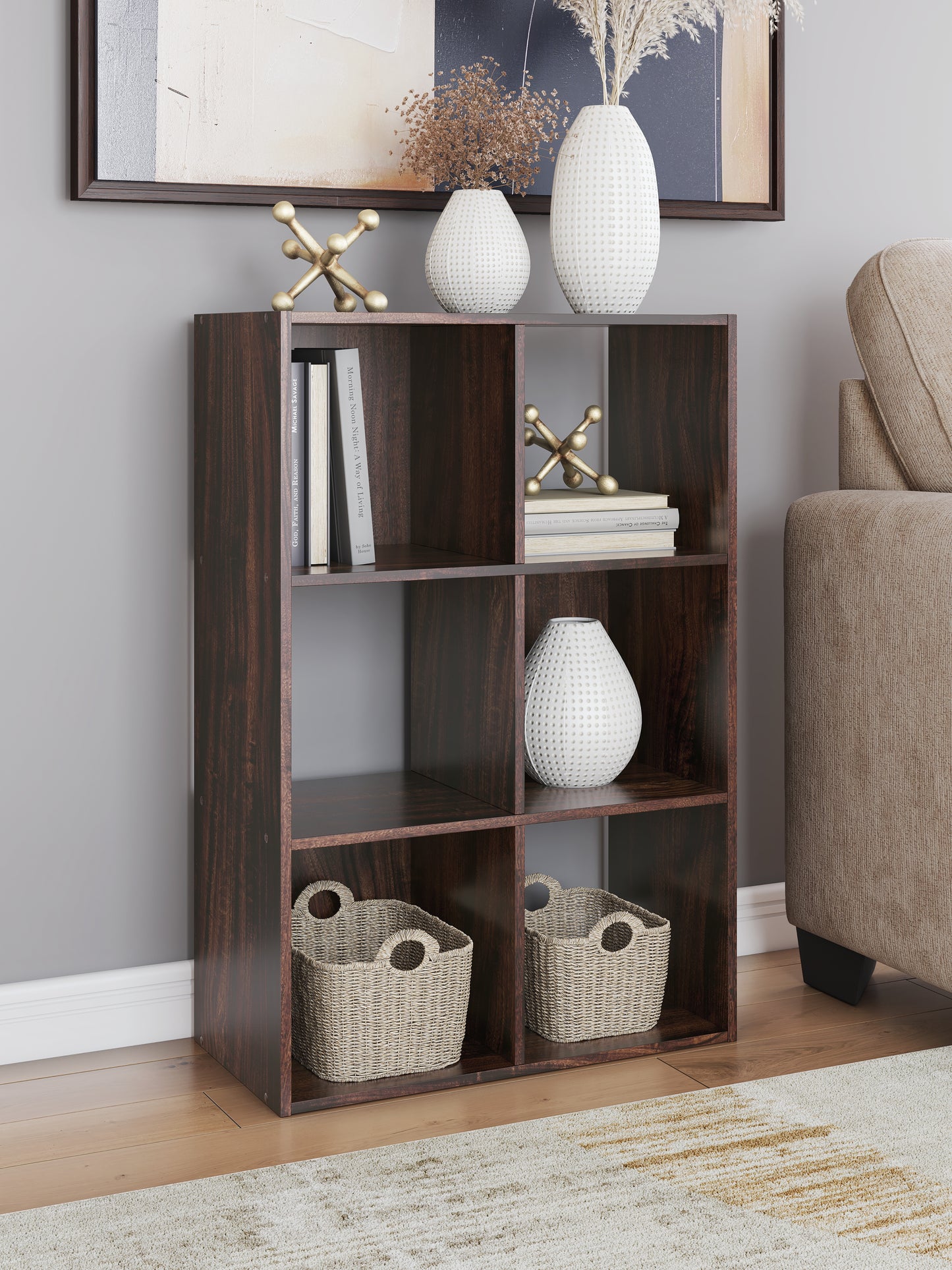 Myers Furniture Outlet - Ashley Furniture - Glosmount Six Cube Organizer - Six Cube Organizer / Cherry/Light Brown - EA1055-3X2