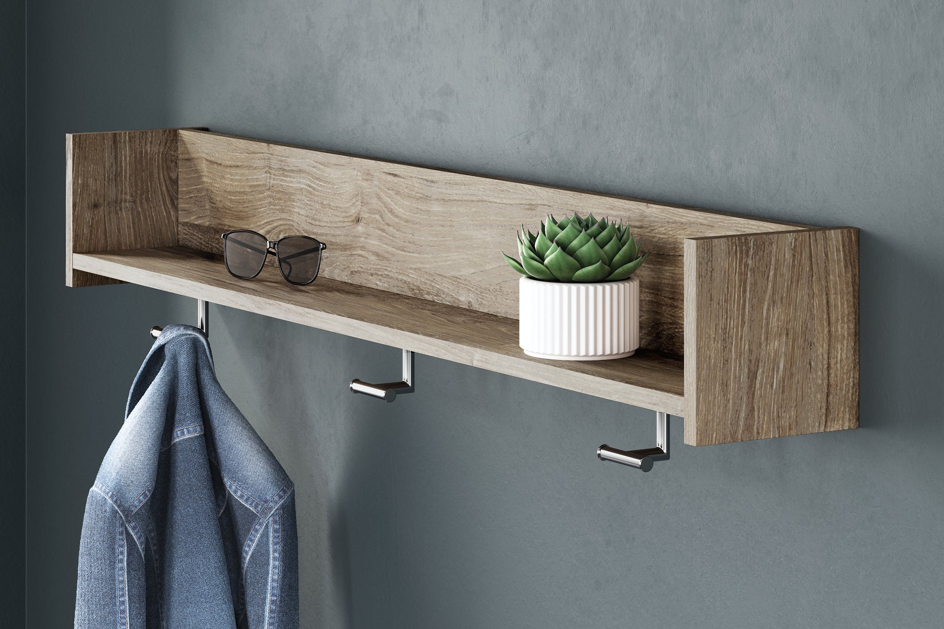 Myers Furniture Outlet - Ashley Furniture - Oliah Wall Decor - Wall Mounted Coat Rack w/Shelf / Natural - EA2270-151