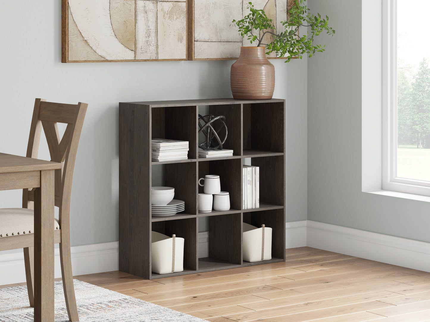 Myers Furniture Outlet - Ashley Furniture - Piperton Nine Cube Organizer - Nine Cube Organizer / Charcoal - EA5514-3X3