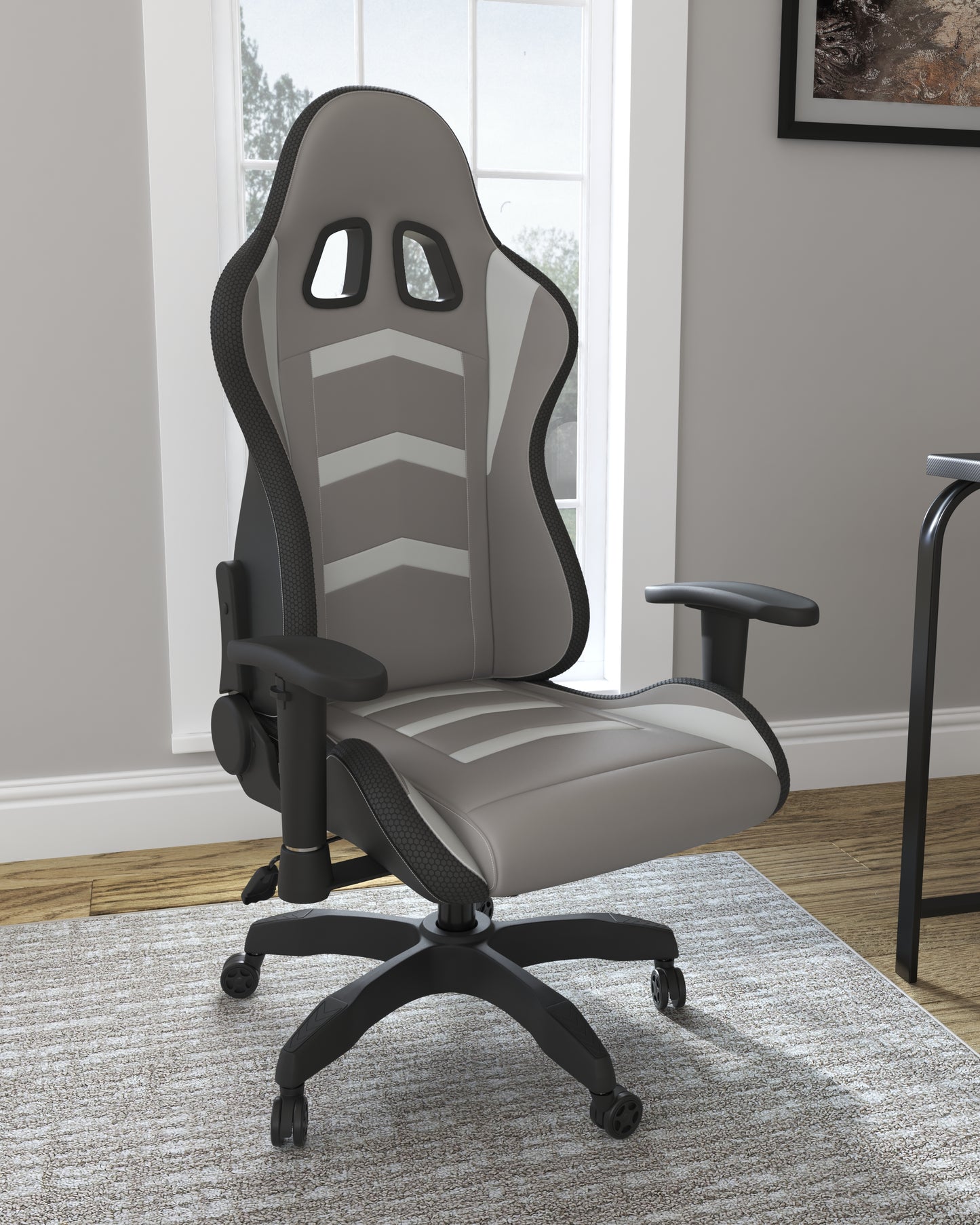 Myers Furniture Outlet - Ashley Furniture - Lynxtyn Desk Chair - Home Office Swivel Desk Chair / White/Gray - H400-08A