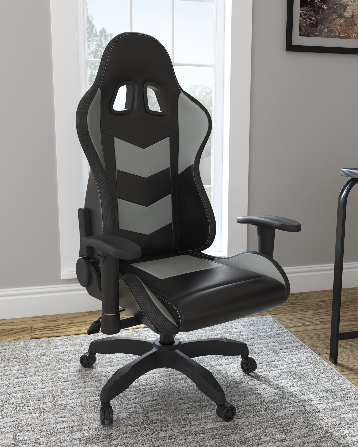 Myers Furniture Outlet - Ashley Furniture - Lynxtyn Desk Chair - Home Office Swivel Desk Chair / Black/Gray - H400-09A