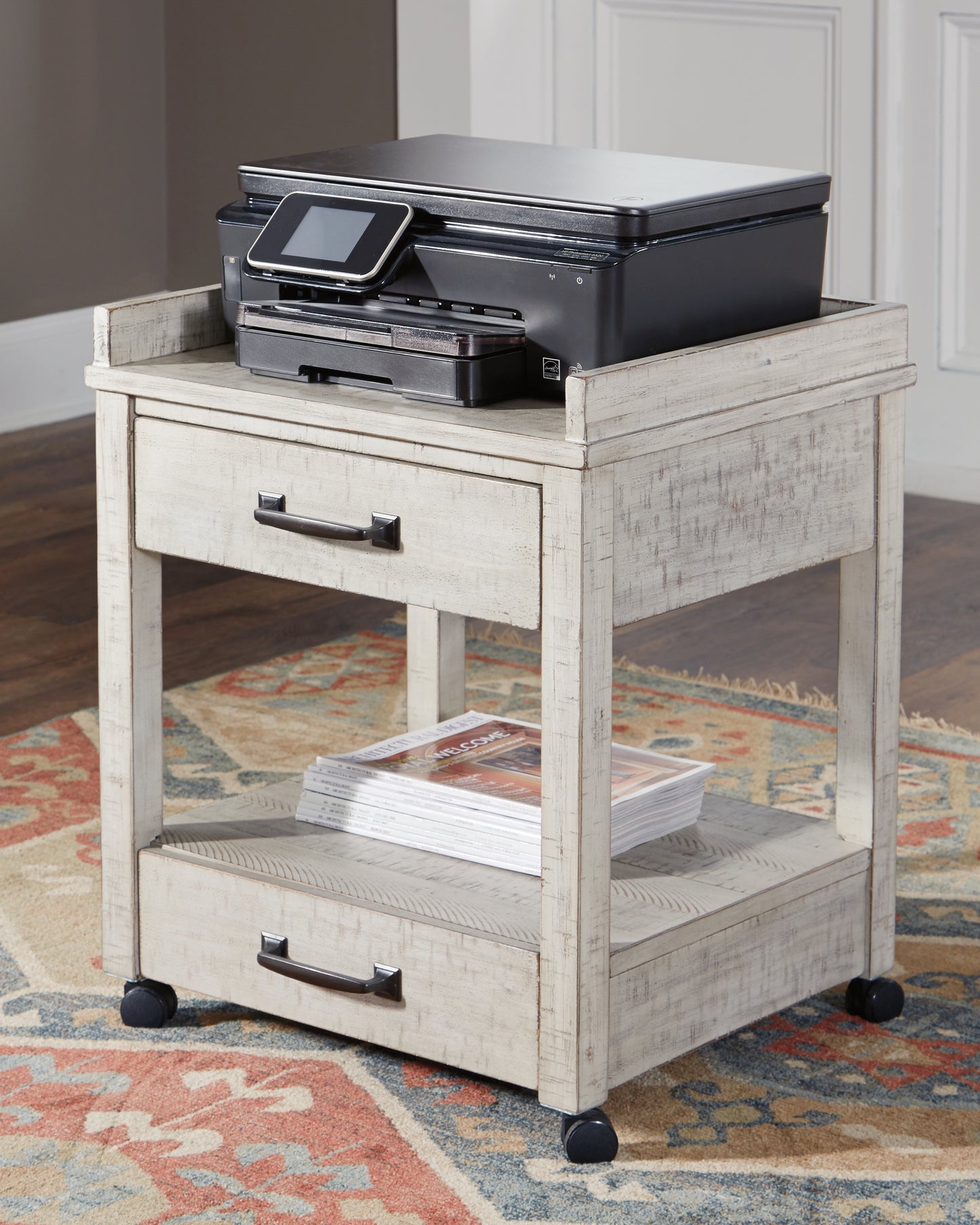 Myers Furniture Outlet - Ashley Furniture - Carynhurst Printer Stand - Printer Stand / Whitewash - H755-11