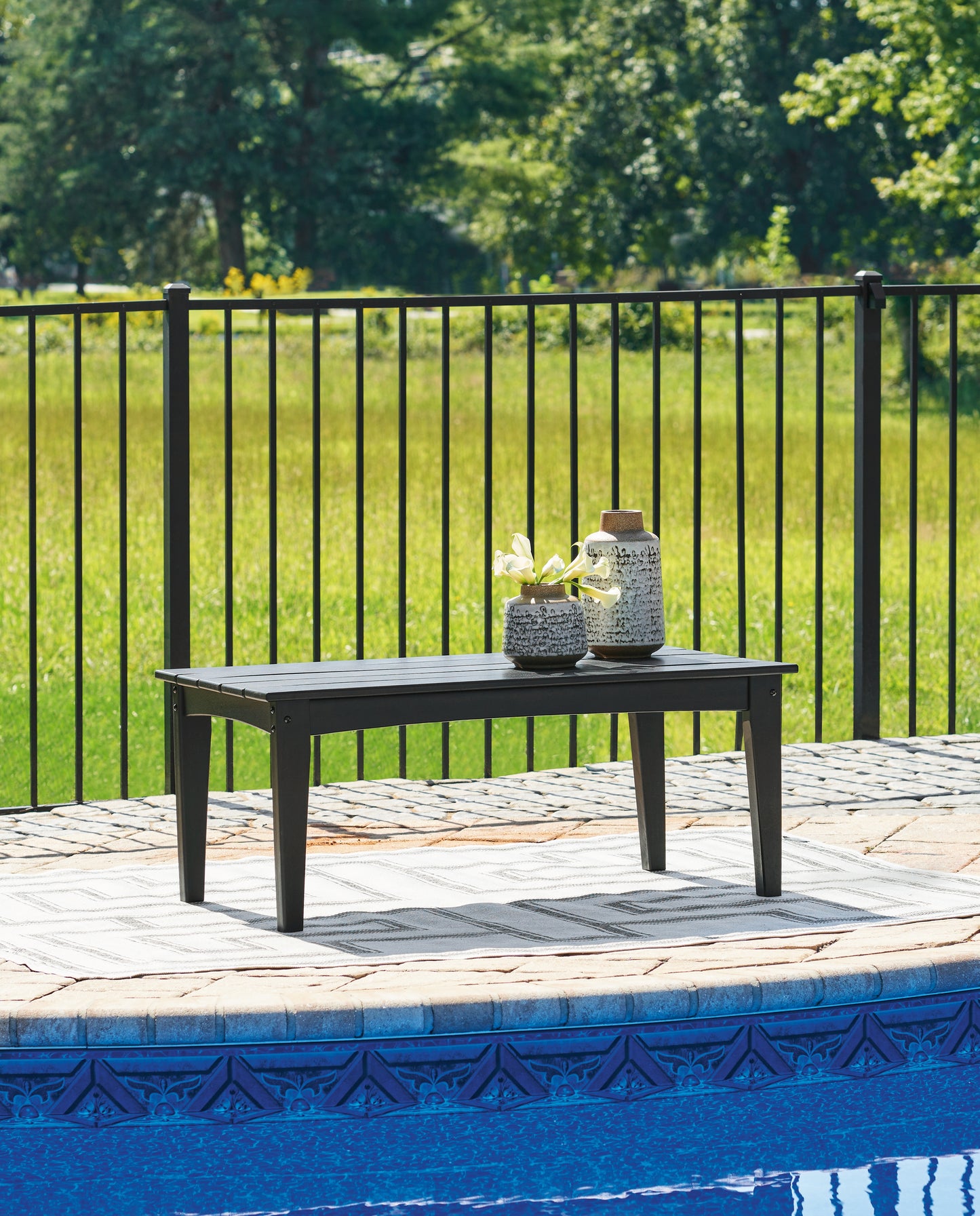 Myers Furniture Outlet - Ashley Furniture - Hyland wave Outdoor - Rectangular Cocktail Table / Black - P108-701