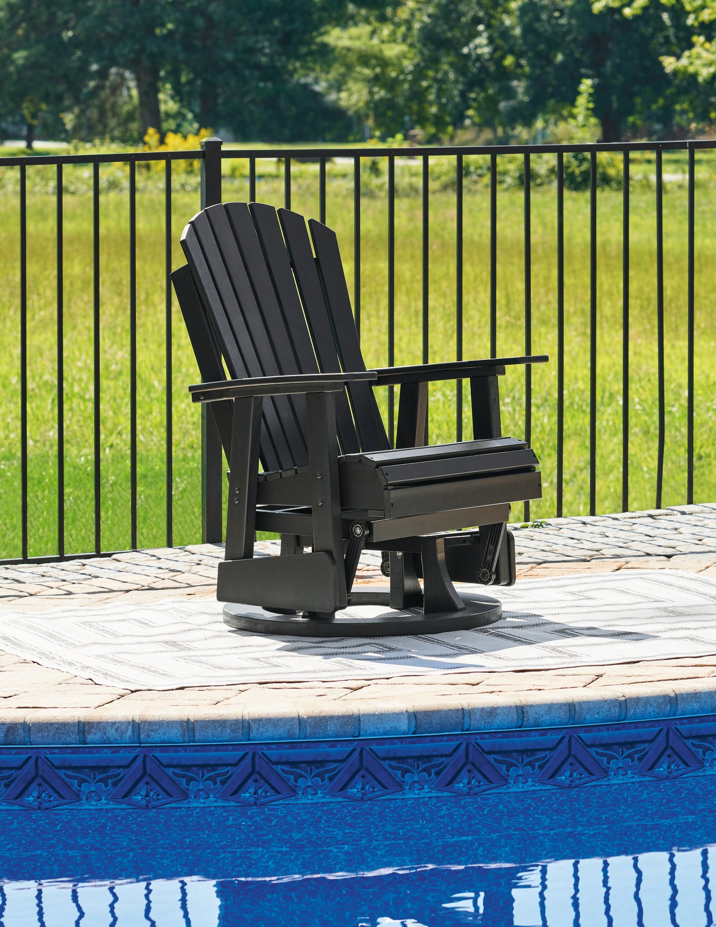 Myers Furniture Outlet - Ashley Furniture - Hyland wave Outdoor - Swivel Glider Chair / Black - P108-820