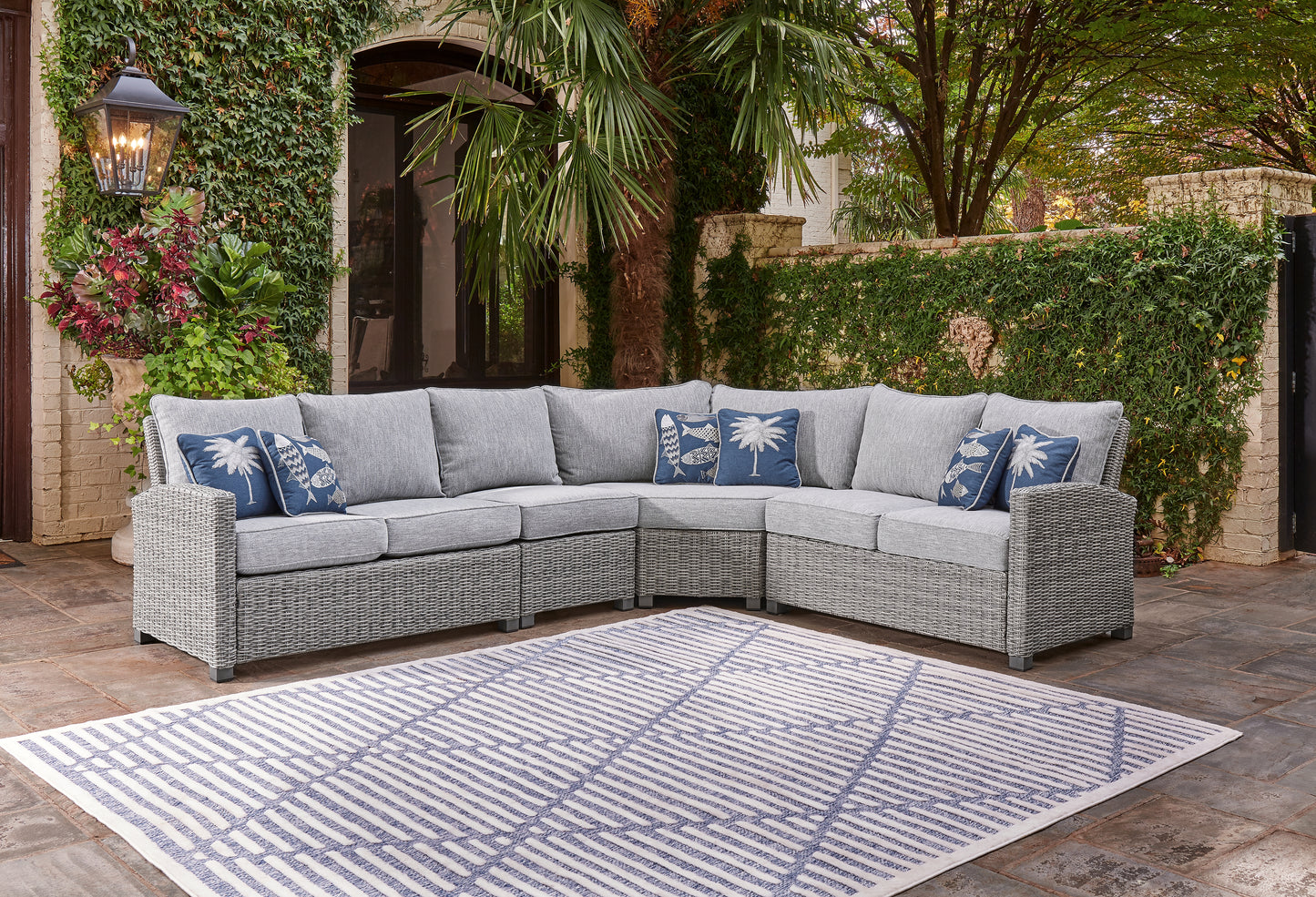 Myers Furniture Outlet - Ashley Furniture - Naples Beach Outdoor - 4-Piece Outdoor Sectional / Light Gray - P439P2