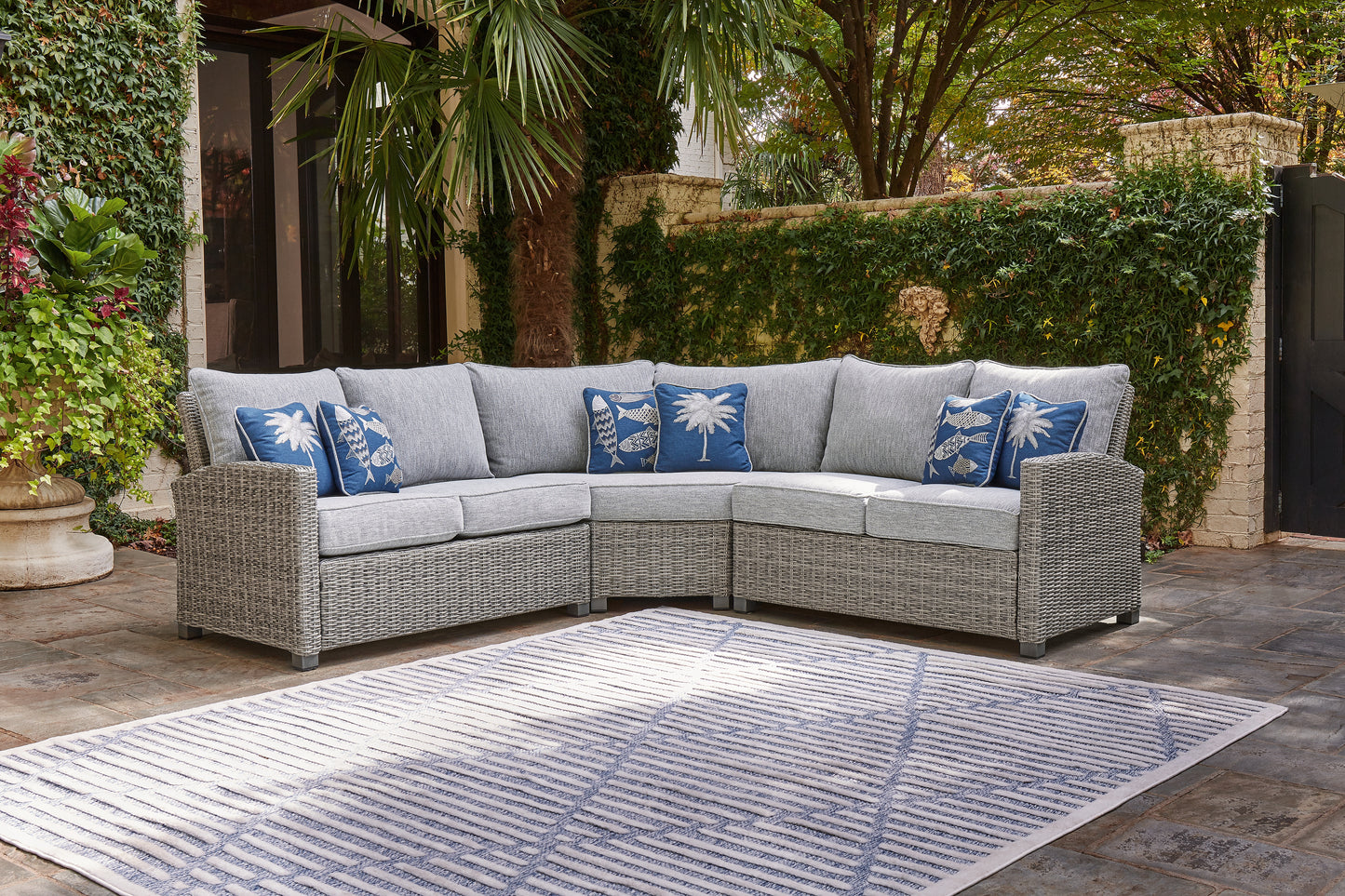 Myers Furniture Outlet - Ashley Furniture - Naples Beach Outdoor - 3-Piece Outdoor Sectional / Light Gray - P439P1