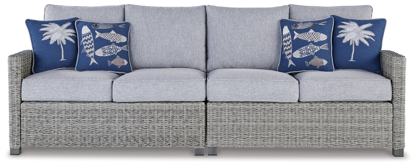 Myers Furniture Outlet - Ashley Furniture - Naples Beach Outdoor - RAF/LAF Loveseat w/CUSH (Set of 2) / Light Gray - P439-854