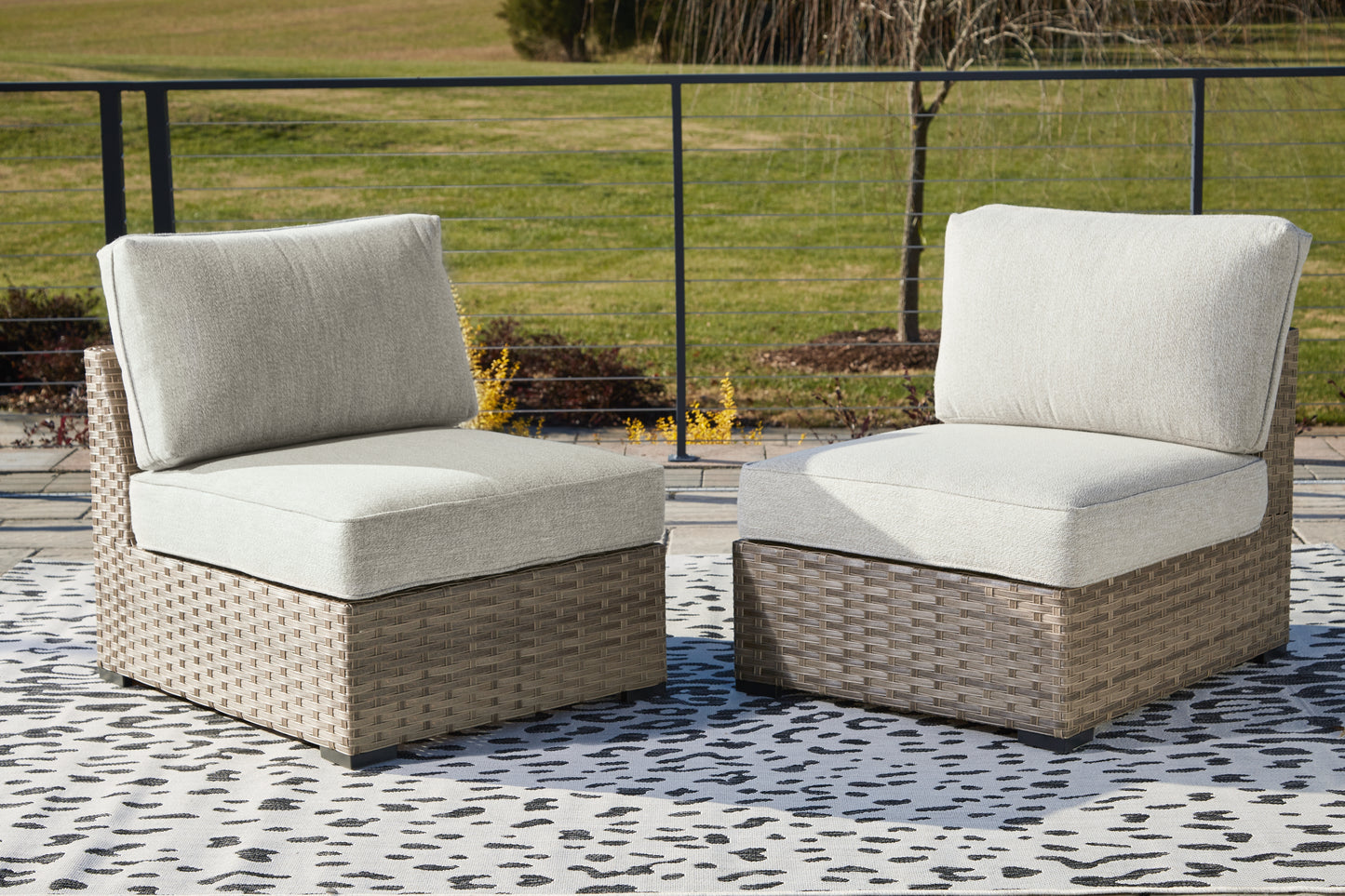 Myers Furniture Outlet - Ashley Furniture - Calworth Outdoor - Armless Chair w/Cushion (Set of 2) / Beige - P458-846