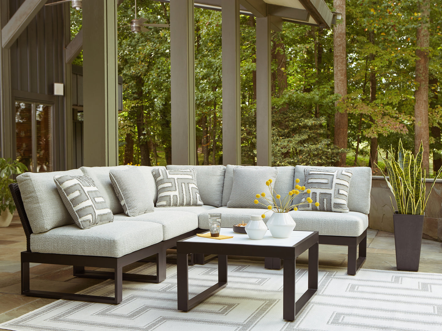 Myers Furniture Outlet - Ashley Furniture - Beachloft Outdoor - 5-Piece Outdoor Sectional / Black/Gray - P490P2