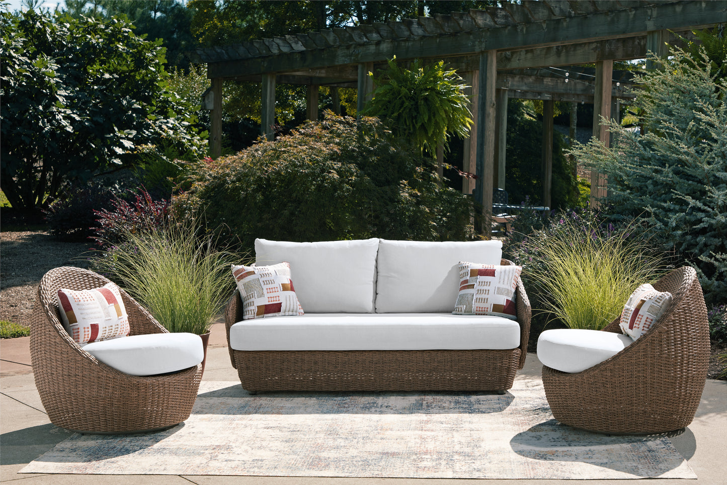 Myers Furniture Outlet - Ashley Furniture - Double Point Outdoor - Love/Swivel Chairs Set (3/CN) / Beige - PCP503-070