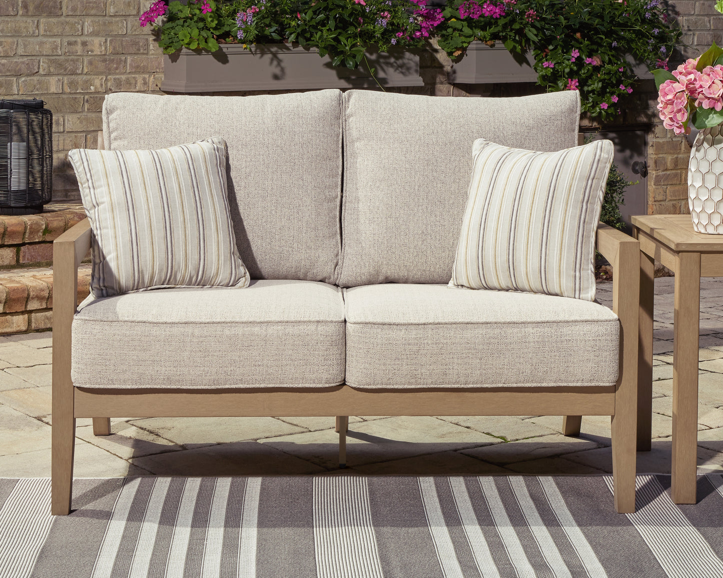 Myers Furniture Outlet - Ashley Furniture - Hallow Creek Outdoor - Loveseat w/Cushion / Driftwood - P560-835