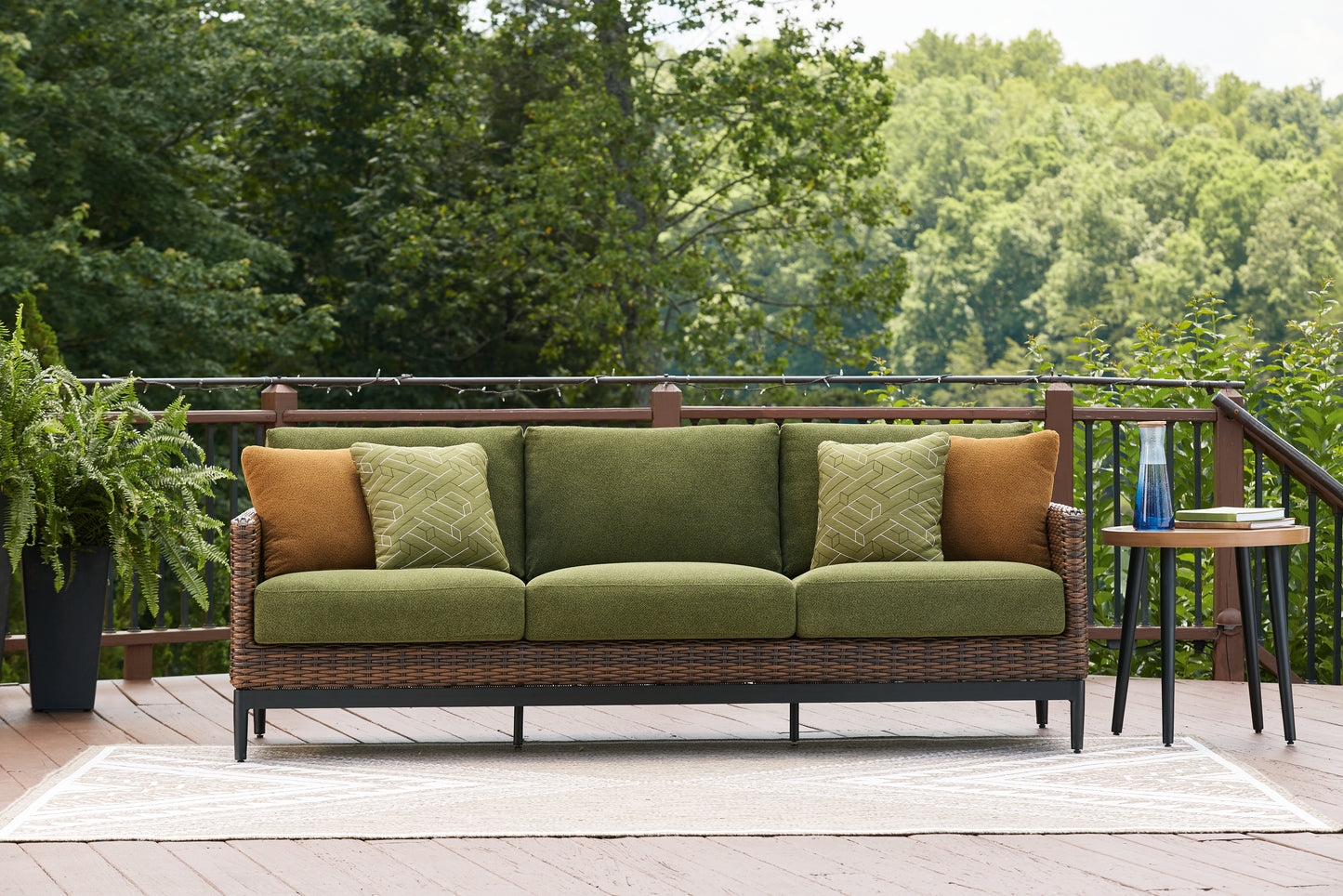 Myers Furniture Outlet - Ashley Furniture - Horizon Hall Outdoor - Sofa with Cushion / Brown/Green - P572-838